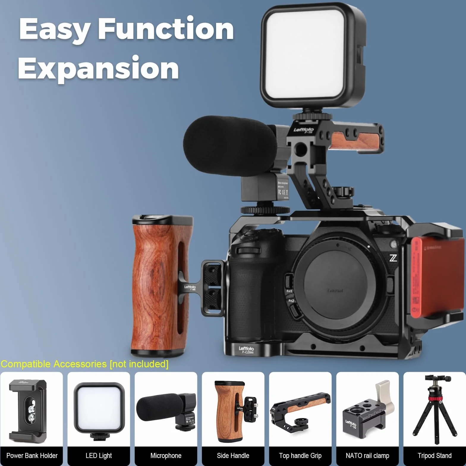 Leftfoto Gabbia per fotocamera Nikon Z6III/Z5/Z6/Z7/Z6II/Z7II, telaio di protezione per fotocamera con base Arca, gabbia video per riprese video Vlog