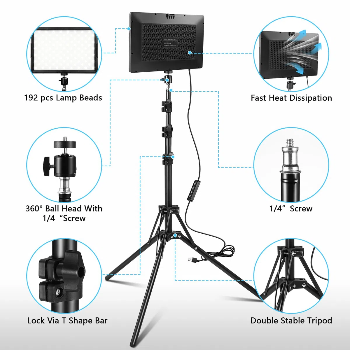 Luce Foto-video LED 2-Pack, Luce Continua Dimmerabile USB LED Bi-colore 2800-6500K, Kit di Illuminazione Fotografica 173cm con Supporto Treppiede per Studi, Registrazione Video YouTube TikTok