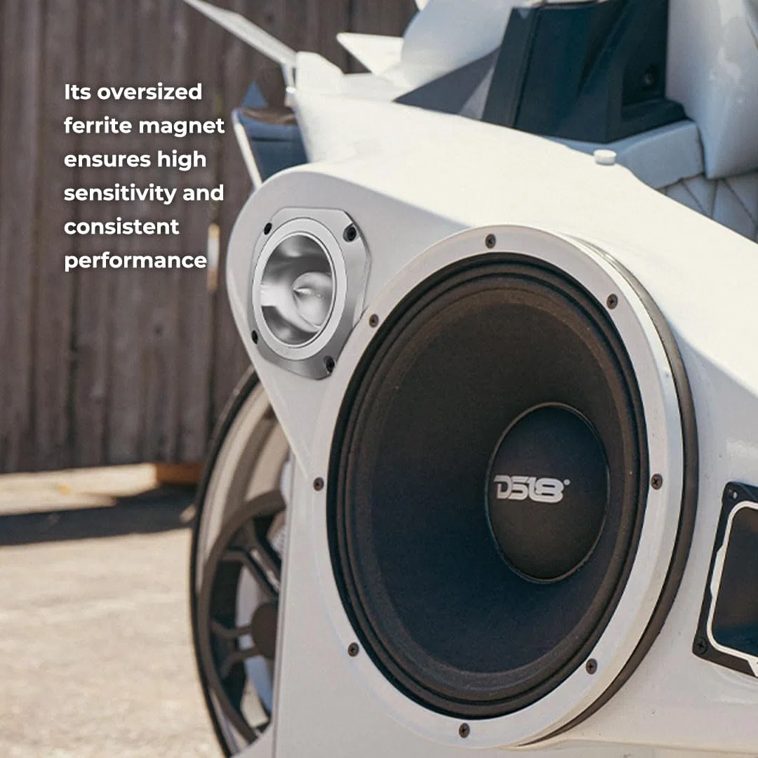 DS18 PRO-TW750C-8/BK Super Bullet Tweeter da 10,2 cm con bobina vocale in titanio da 3,8 cm e magnete in ferrite oversize da 200 Watt 8 Ohm, nero, singolo
