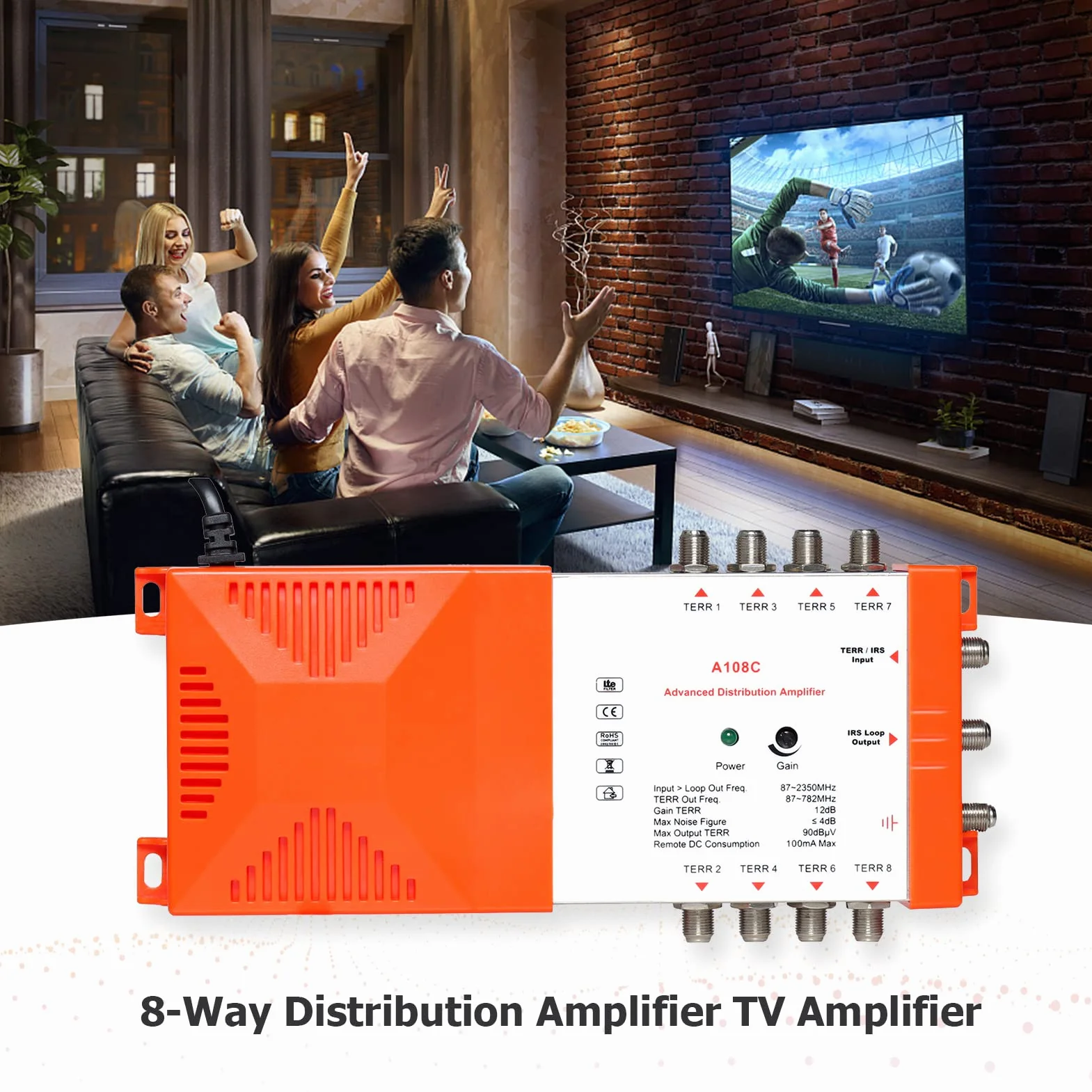 Weytoll - Amplificatore interno e distribuzione professionale a 8 vie 12 dB con IRS Loop-through TV Terrestre e amplificatore radio 87-2350 MHz