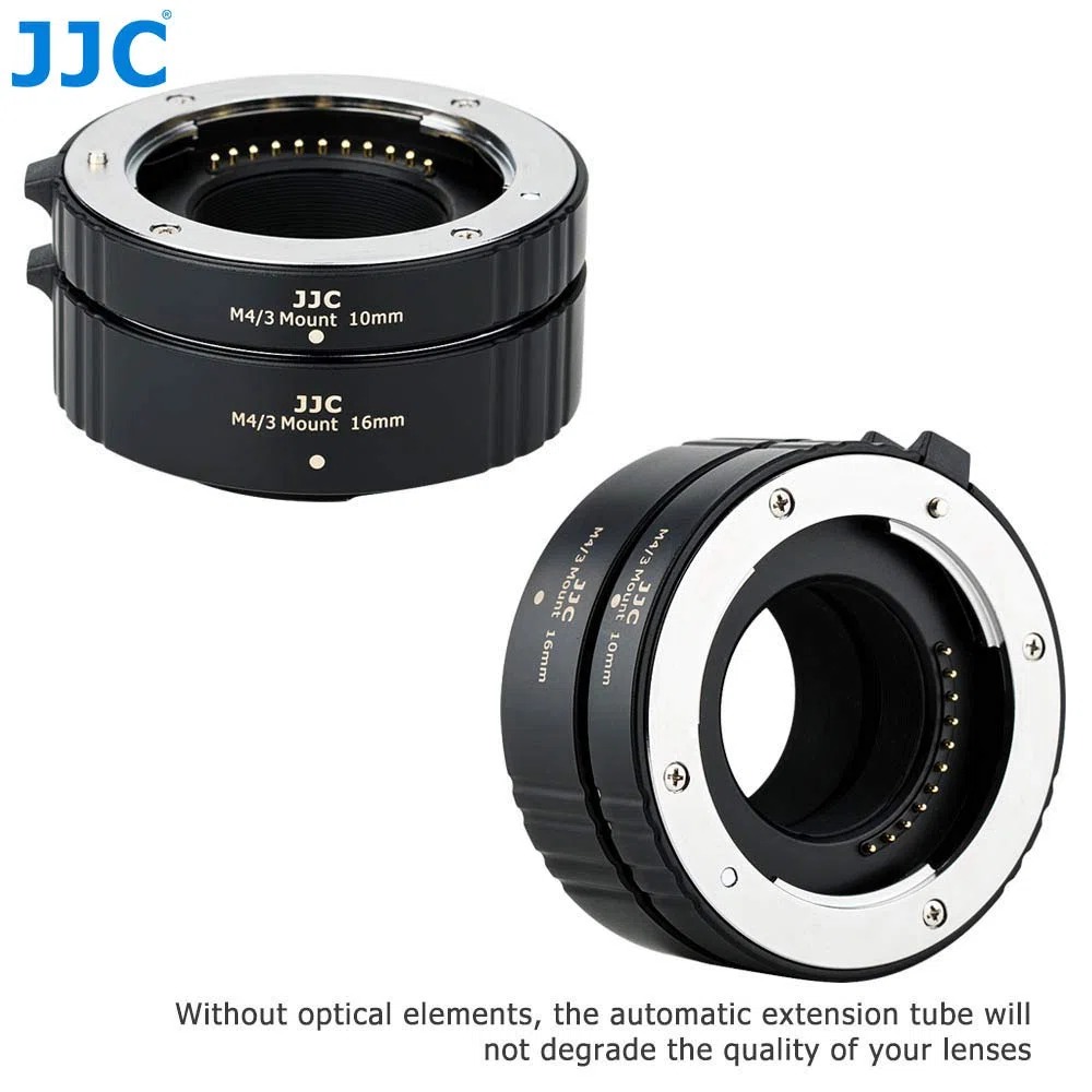 JJC 2-Pezzo (10mm/16mm) Metallo Set Tubo di Estensione Automatico Macro per Olympus e Panasonic Micro 4/3 (MFT) Fotocamera