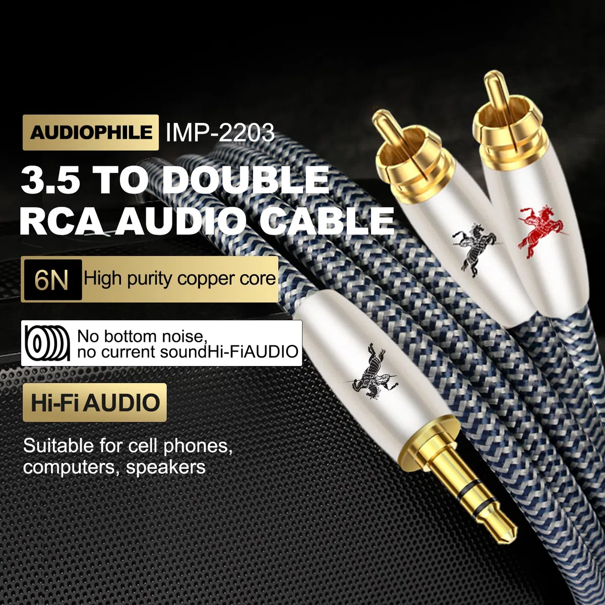 Impeto Cavo RCA Jack 3.5 mm alta qualità Adattatore Cavo Y Audio Jack 3,5 mm Maschio a 2 RCA to Jack 3.5 Stereo per TV MP3 DVD Amplificatore Altoparlante Smartphone Tablet -3,0 m