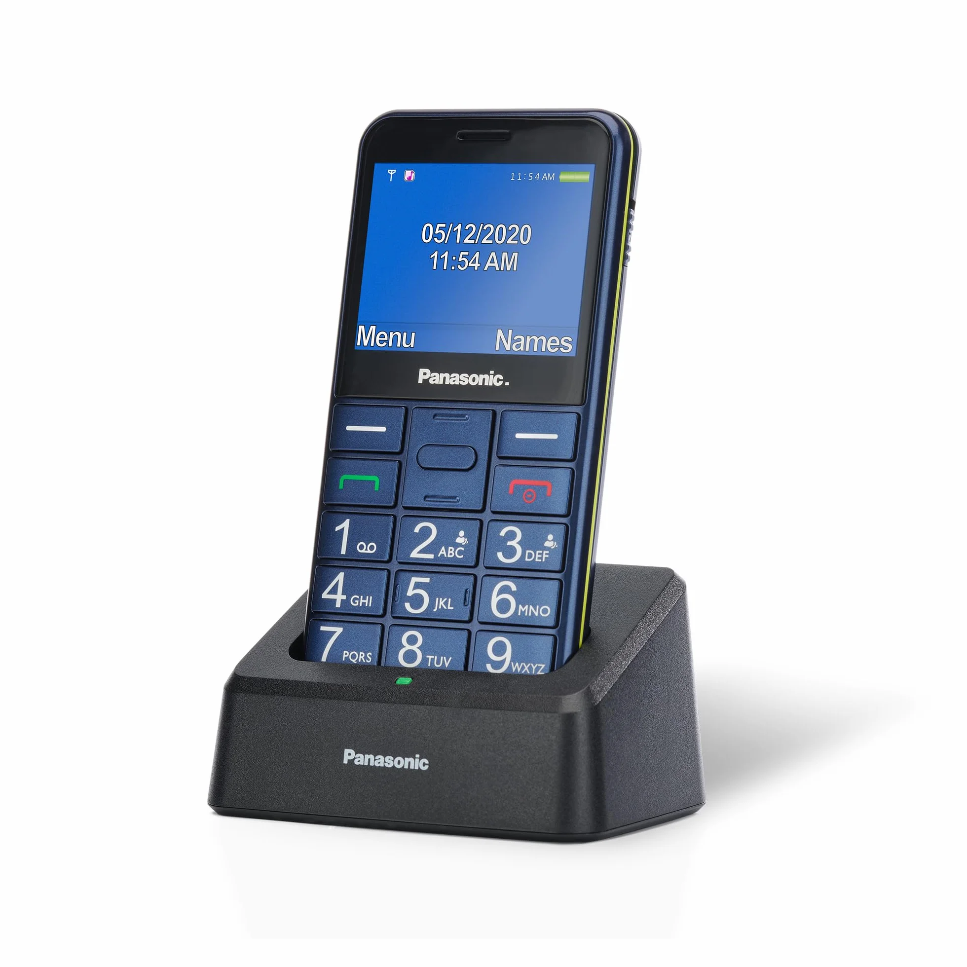 Panasonic KX-TU155EXCN Cellulare per Anziani, Pulsante SOS, Pulsanti Grandi, Compatibile Apparecchi Acustici, Bluetooth, Radio FM, Fotocamera, Base di Ricarica, Blu