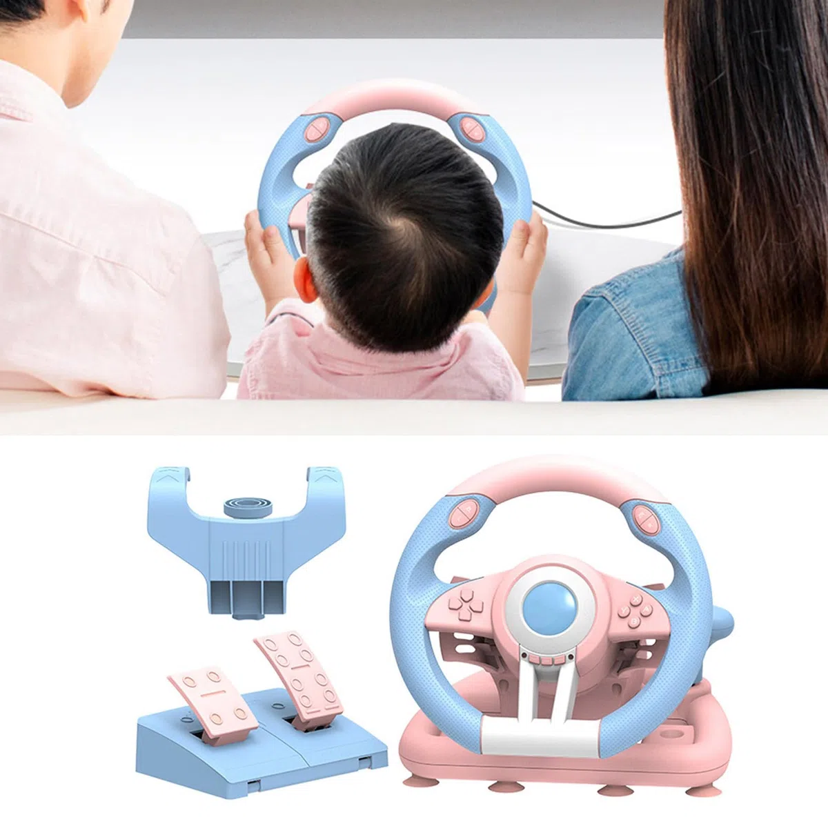 VIVIWI Gioco Racing Wheel con Pedali per Piattaforma Multipla 180 Gradi Rotazione Simulatori di Guida USB Volante da Corsa
