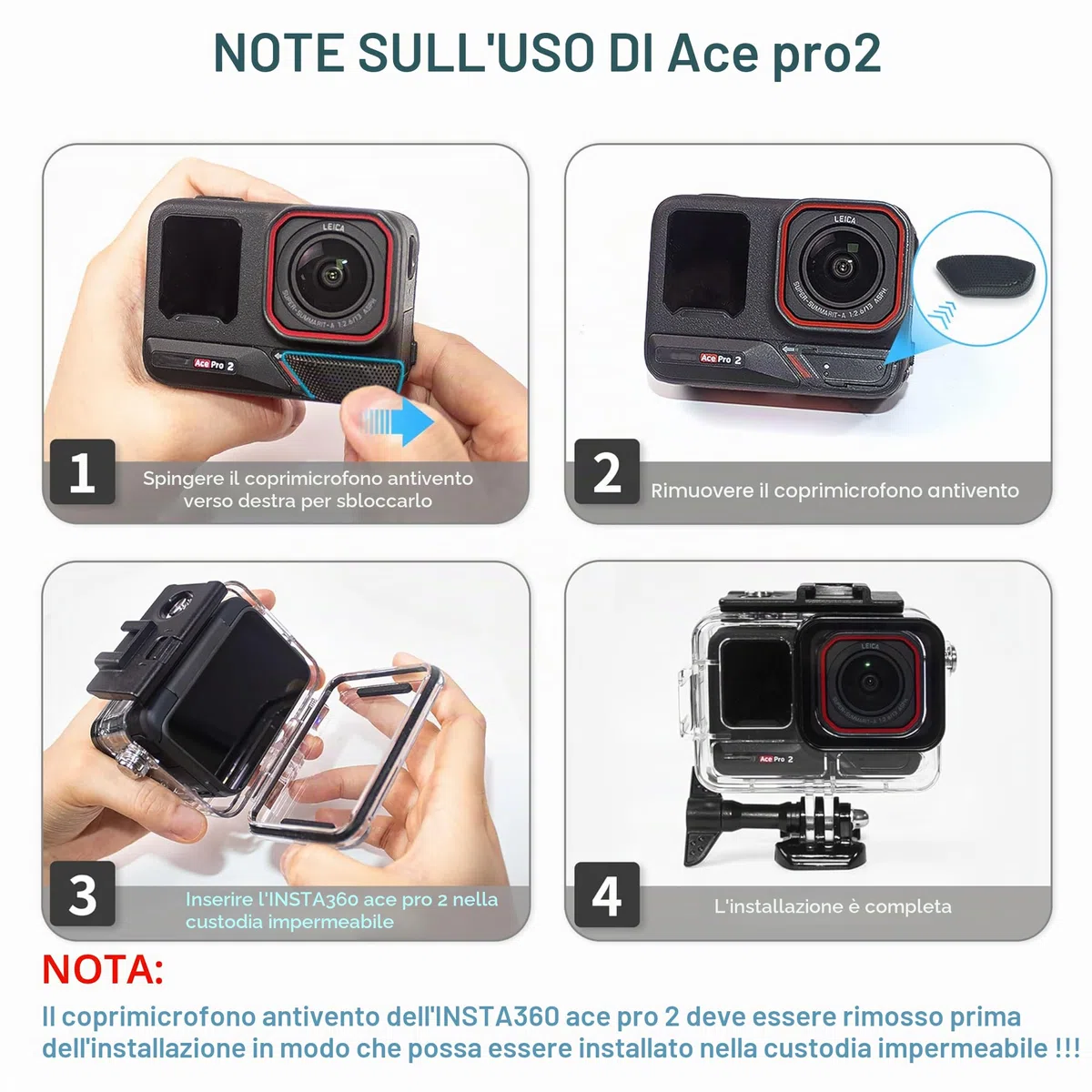 FitStill Set da immersione per Insta 360 ace pro 2/ace Pro, 50 m/164 FT custodia impermeabile + maniglia di galleggiamento, per fotografia subacquea ace pro 2 accessori