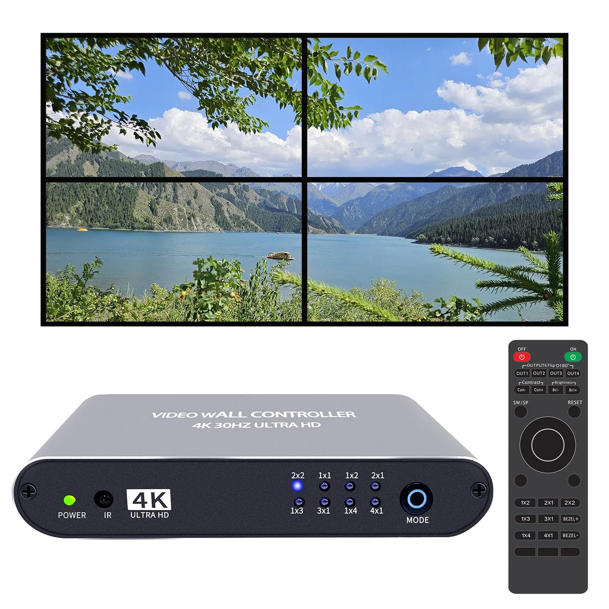 Controller video da parete 2x2 4K UHD TV Controller da parete 1X2 2X1 1X3 3X1 1X4 4X1 Supporto 4K30 HDMI Input per max 4 TV Splicing Display