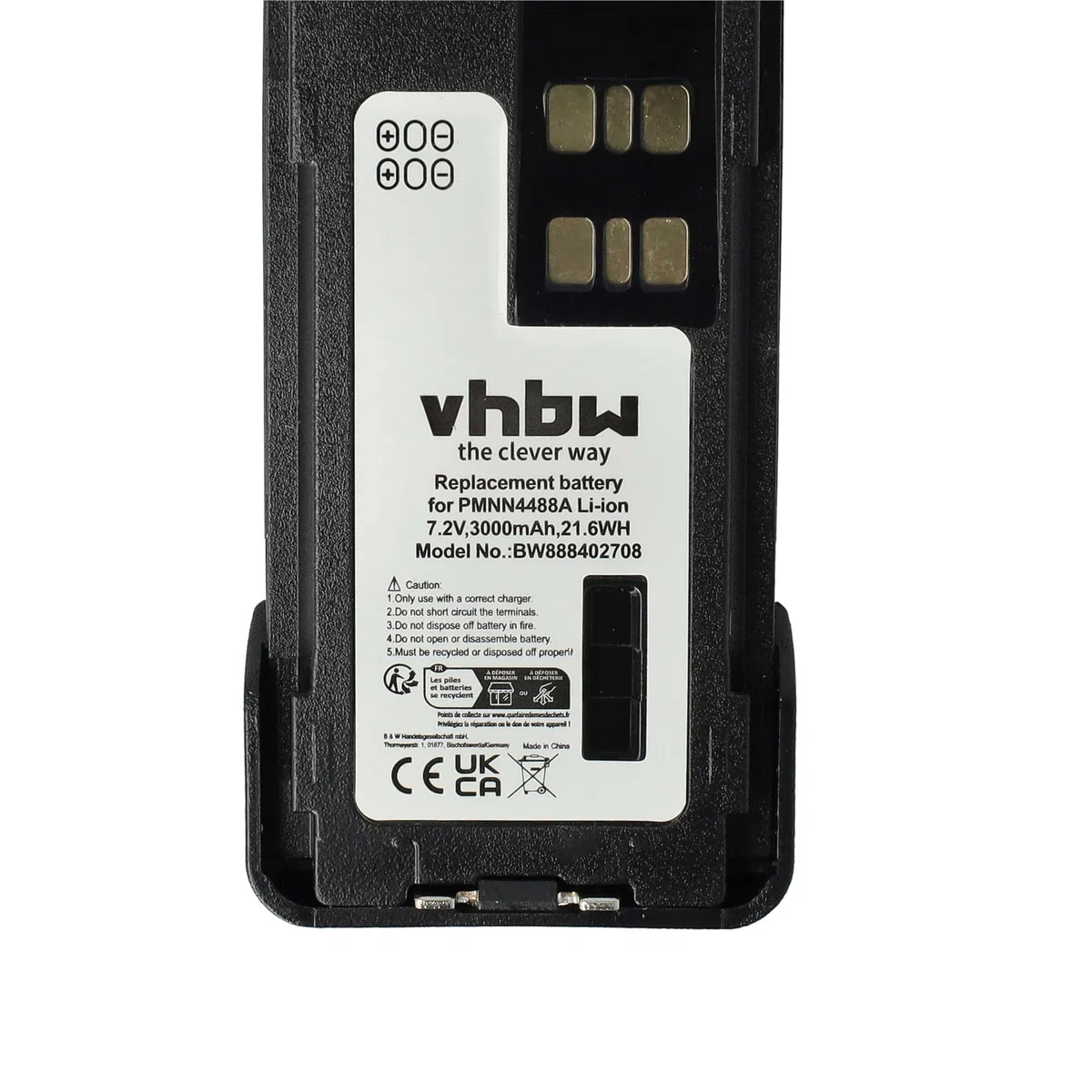 vhbw batteria compatibile con Motorola XIR P6620, XIR P6600, DP4801e, DP4801 radio (3000mAh, 7,2V, Li-Ion) + clip