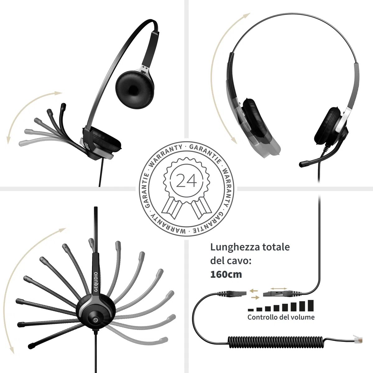 GEQUDIO Cuffie telefoni adatto a Yealink, Snom, Avaya e Grandstream telefono con connettore RJ - Cuffie e microfono Cuscinetti di ricambio - 80g di peso (2-altoparlanti)