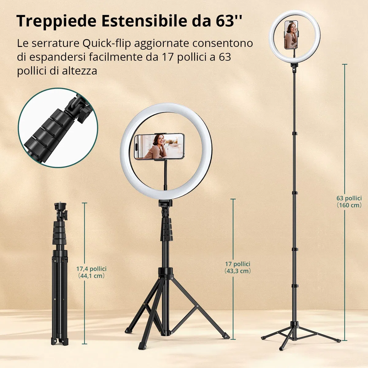 ATUMTEK Ring Light 12" con Treppiede 160 cm, 3 Modalità di Colore & 10 Livelli di Luminosità, Luce LED per Selfie, Trucco, Fotografia, YouTube, Streaming e Video