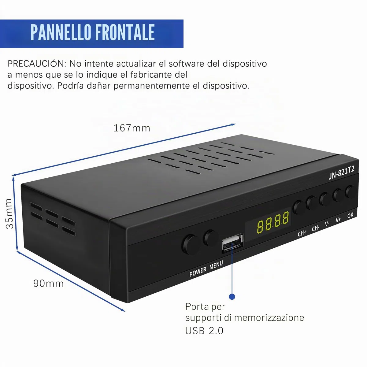 Decoder Digitale Terrestre, Decoder DVB-T2 H.265 HEVC Main 10Bit, Ricevitore Digitale Terrestre USB PVR Lettore Multimediale, Full HD 1080p, HDMI, SCART
