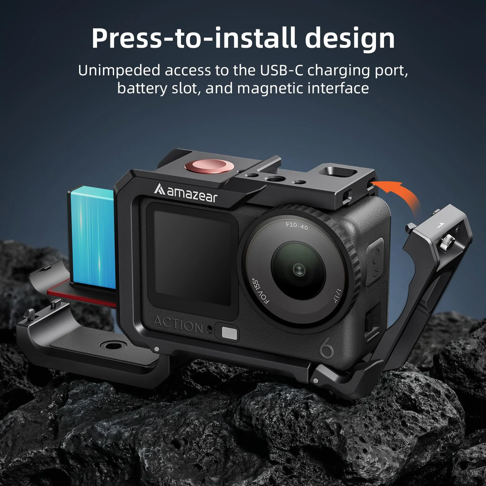 AMAZEAR Custodia protettiva in metallo per accessori DJI Osmo Action 6, gabbia multifunzione Action6 Pro, Telaio di Protezione con Attacchi a Sgancio Rapido, DJI Cage Filettatura 1/4" & Copriobiettivo