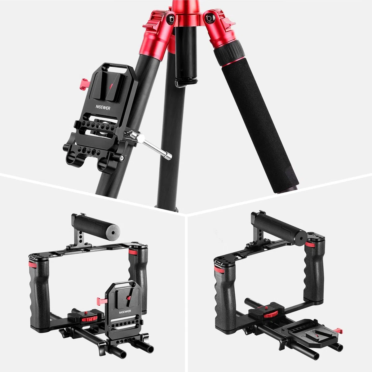NEEWER Piastra per Batteria V Mount, con Doppi Morsetti per Aste 15mm, Fori Filettati 1/4”, in Metallo per Gabbia Fotografica con Sistema di Supporto con Aste 15mm, Compatibile con SmallRig (ST43)