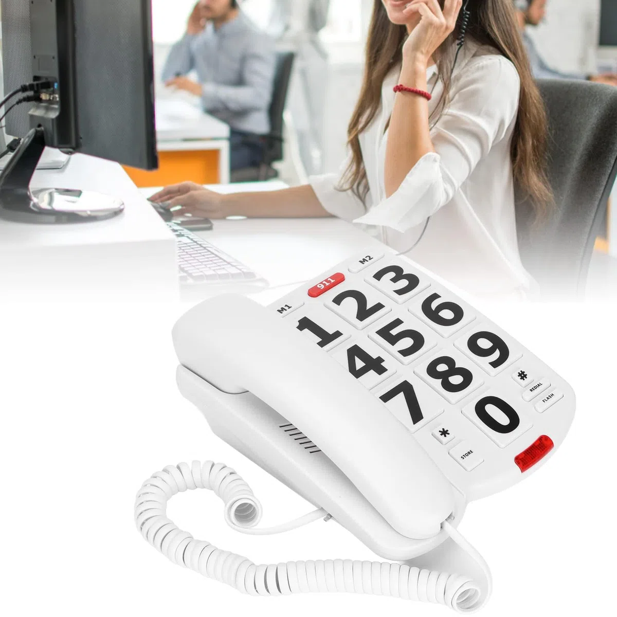 Dpofirs Telefono con Tasti Grandi, Telefono Fisso Cablato con Tasti Grandi per Anziani, Telefoni Amplificati per Anziani con Problemi di Udito, Telefono Standard con Cavo con Suonerie Ad Alto Volume