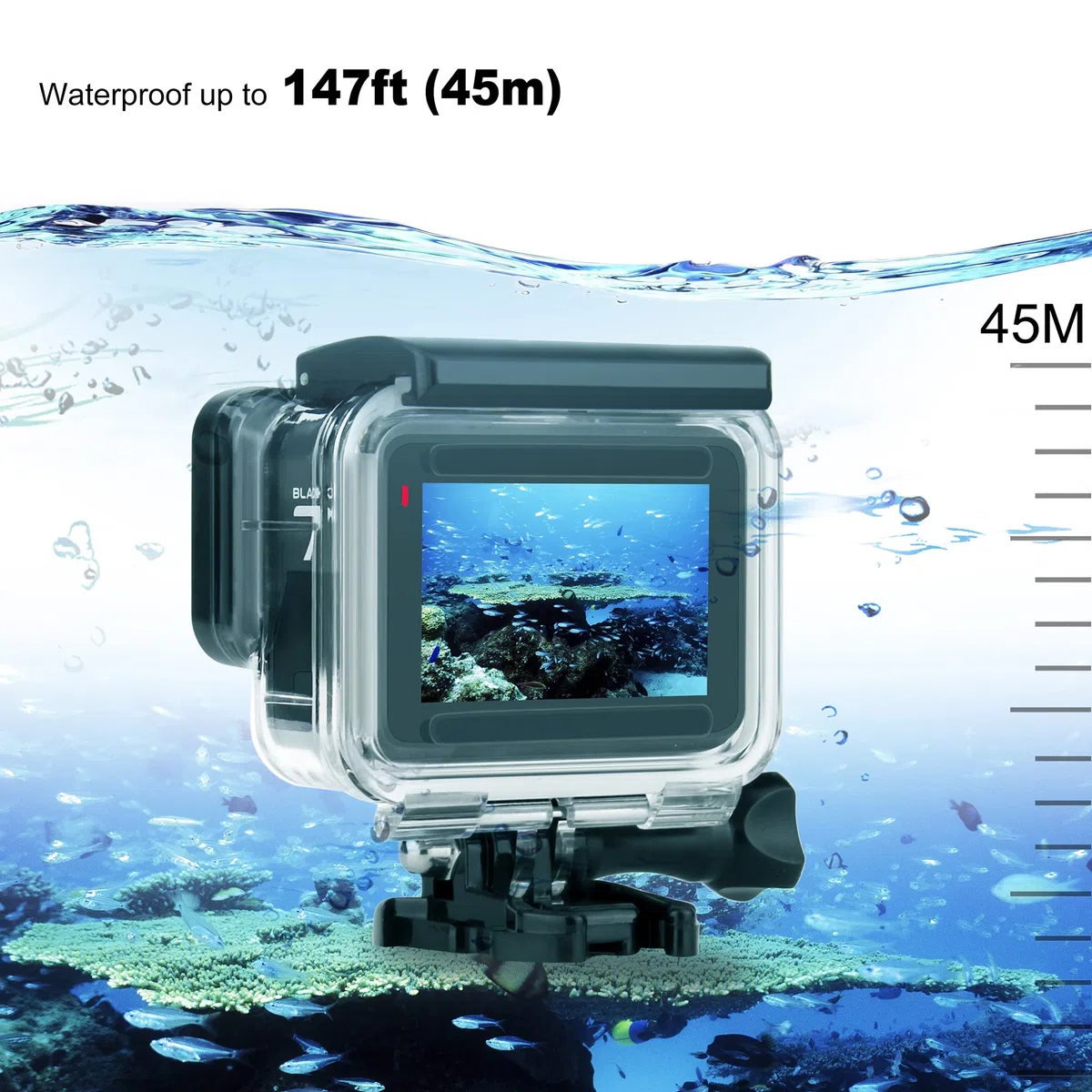 GEPULY Custodia impermeabile con filtri subacquei per fotocamere GoPro Hero 5, 6, 7, Black Hero (2018), 45 m, con filtri per close-up rosso/snorkel/magenta/5X HD