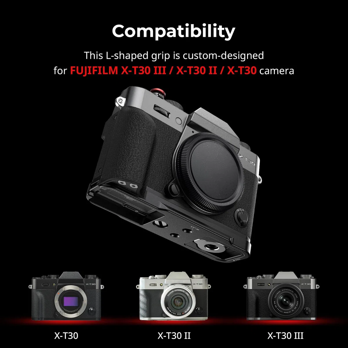 SMALLRIG Impugnatura in silicone a forma di L per fotocamere FUJIFILM X-T30 III/X-T30 II/X-T30, piastra a sgancio rapido integrata per Arca-Swiss, filettatura 1/4"-20, più leggera, scatto (nero