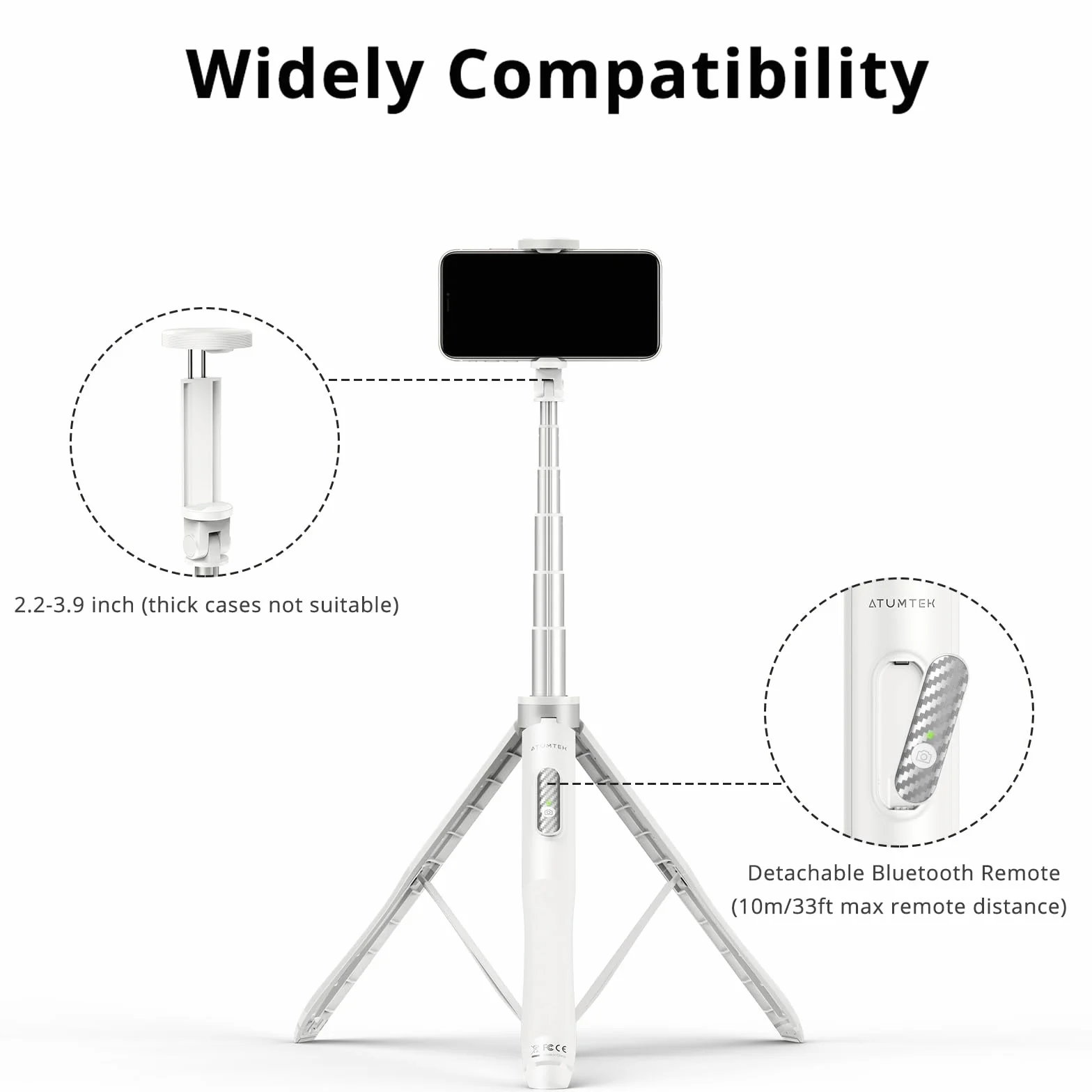 ATUMTEK 51'' Asta Selfie Treppiede Selfie Stick con Alluminio Resistente e Piedi Antiscivolo Treppiede Smartphone TikTok per iPhone e Android, Registrazione Video, Blogage, Live Streaming
