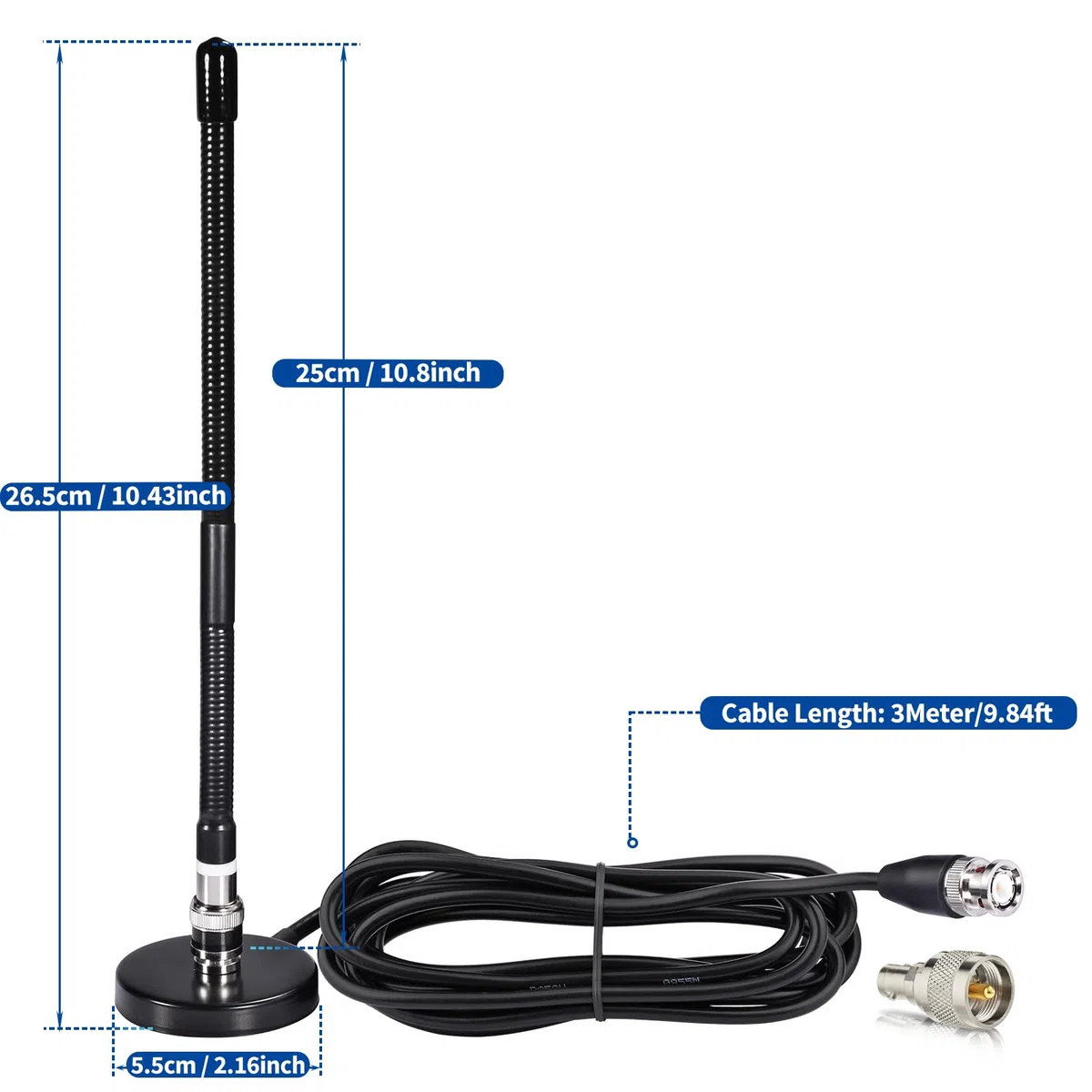 Bingfu Antenna Radio CB 27MHz Base Magnetica Connettore BNC PL259 Frusta Morbida Compatibile con Cobra Midland Uniden Maxon President Radio CB Portatile Scanner Radio Autoradio Mobile