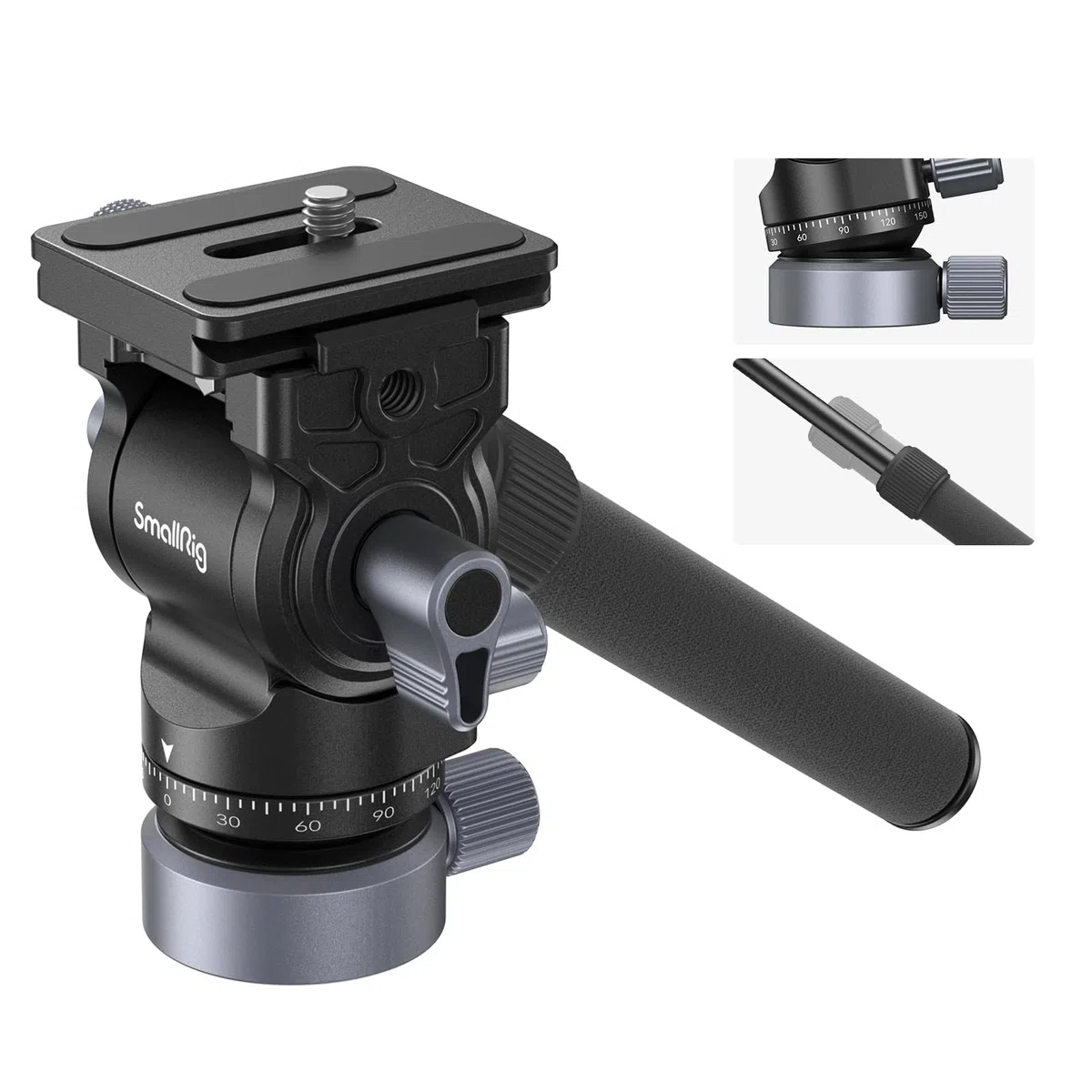 SMALLRIG Testa Video Fluida per Treppiede con Base di Livellamento, Piastra a Sgancio Rapido per Arca-Swiss e Impugnatura Regolabile, per Fotocamere DSLR, Carico Fino a 4 kg - 4170B