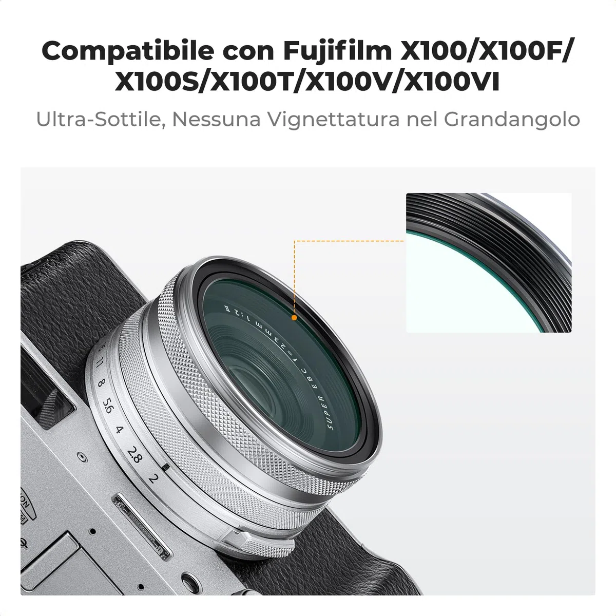 K&F CONCEPT Nano-Xcel Filtro di Protezione UV compatibile con Fujifilm X100 Serie, Filtro MCUV con 28 Strati di Rivestimento Nano Compatibile con Fujifilm X100 X100S X100F X100T X100V X100VI(Argento)