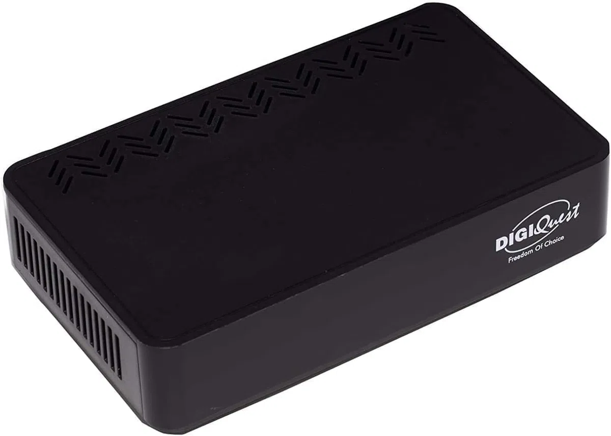 Decoder Digitale Terrestre 2025, DVB-T2, Digiquest SH5 HEVC H.265 10bit Full HD FTA, Sintonizzatore TDT HD, USB, HDMI, SCART, Ethernet LAN RJ-45, Telecomando, Plastica, TV Sat Decoder