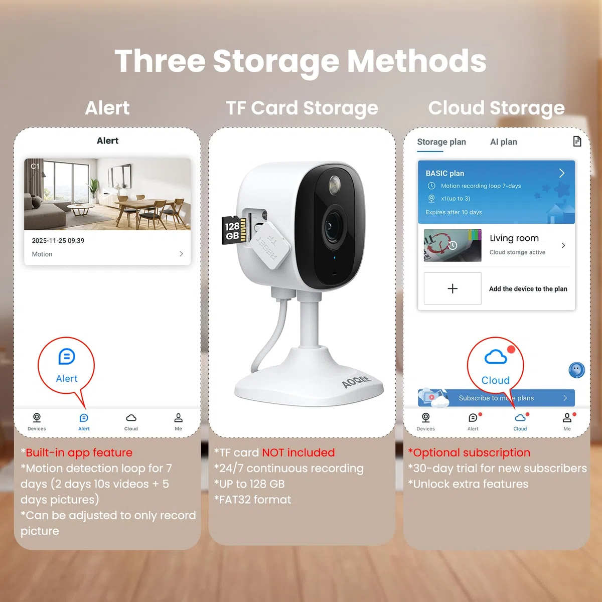 AOQEE Telecamera WiFi Interno, 2K Videocamera Sorveglianza Interno WiFi Wi-Fi Esterno, Impermeabile IP65, Visione Notturna a Colori, Rilevamento Umano, Registrazione Continua, Funziona Alexa, C1