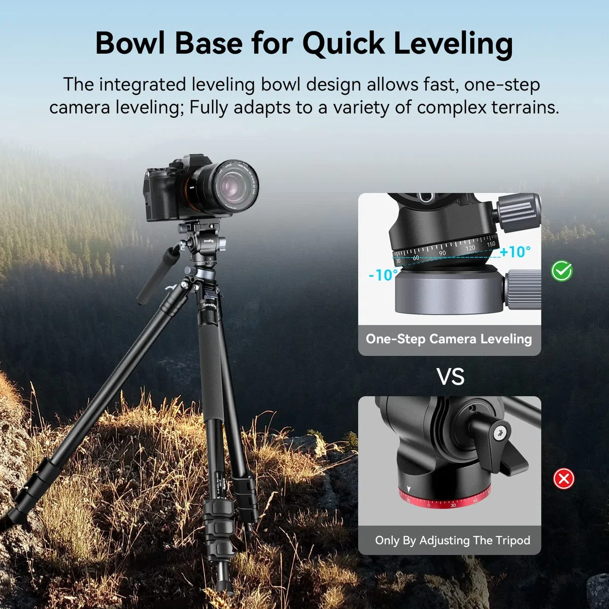 SMALLRIG Testa Video Fluida per Treppiede con Base di Livellamento, Piastra a Sgancio Rapido per Arca-Swiss e Impugnatura Regolabile, per Fotocamere DSLR, Carico Fino a 4 kg - 4170B