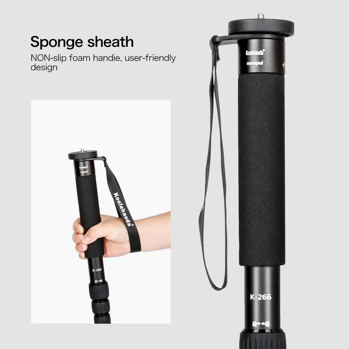 koolehaoda Fotocamera Monopiede 6 sezioni Compatto portatile Fotografia Lega di alluminio Unipiede Stick, max. Caricare 10 kg, la dimensione pieghevole è di soli 39 cm (nero)