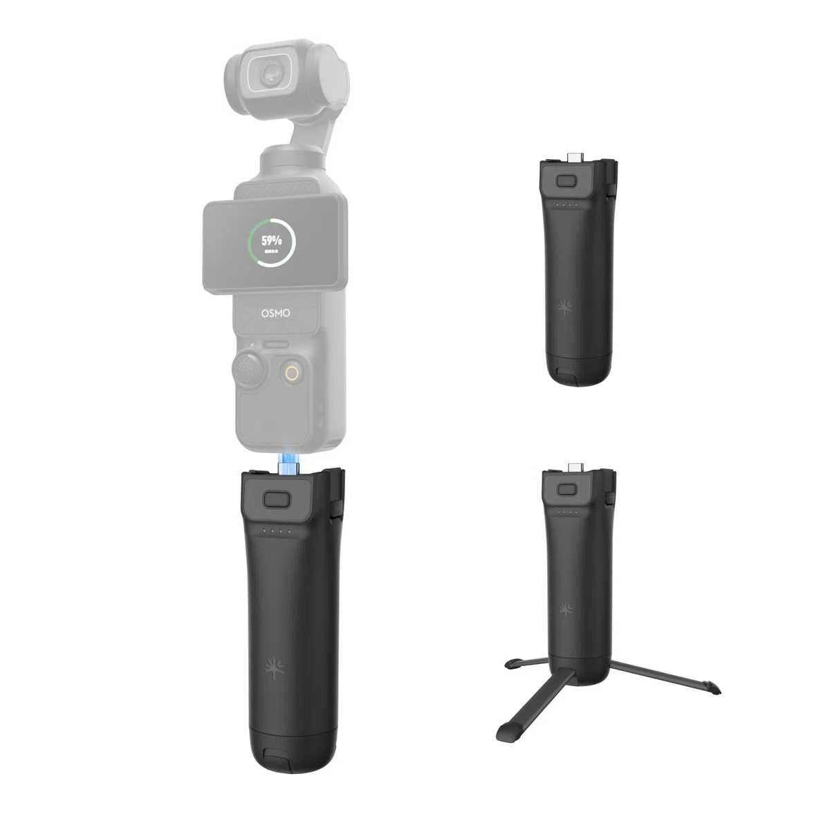 PGYTECH Impugnatura Batteria per DJI Osmo Pocket 4/3, 4800mAh Power Bank con Mini Treppiede Integrato, Accessorio di Ricarica Type-C con Filettatura 1/4"