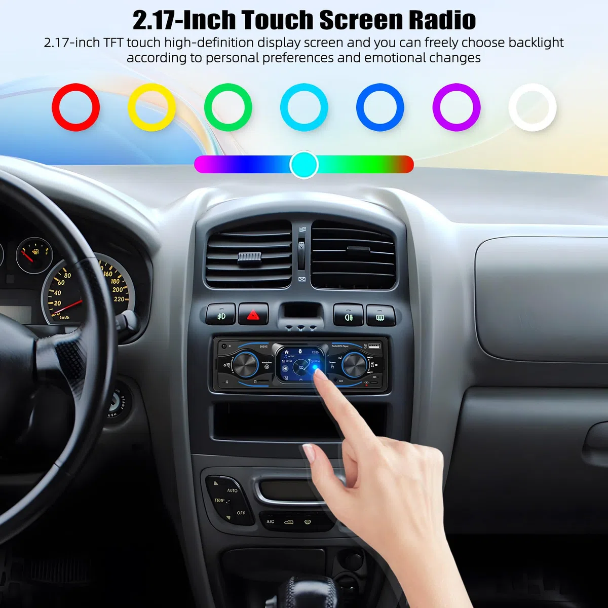 [2.17" SCHERMO TOUCH] CAMECHO Autoradio 1 Din Bluetooth Vivavoce Lettore Multimediale Digitale con Radio FM, Lettore MP3 per Auto, USB/Ingresso AUX/Riproduzione da Pen Drive + Telecomando Incluso