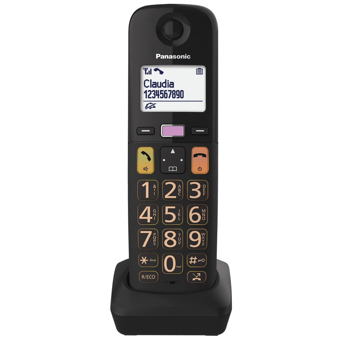 Panasonic KX-TGUA10EXB Ricevitore Aggiuntivo per Telefoni Cordless Digitali KX-TGU130/KX-TGU110, Tasti Ampi, Fav Call, Compatibile con gli Apparecchi Acustici, Necessaria Unità Principale, Nero
