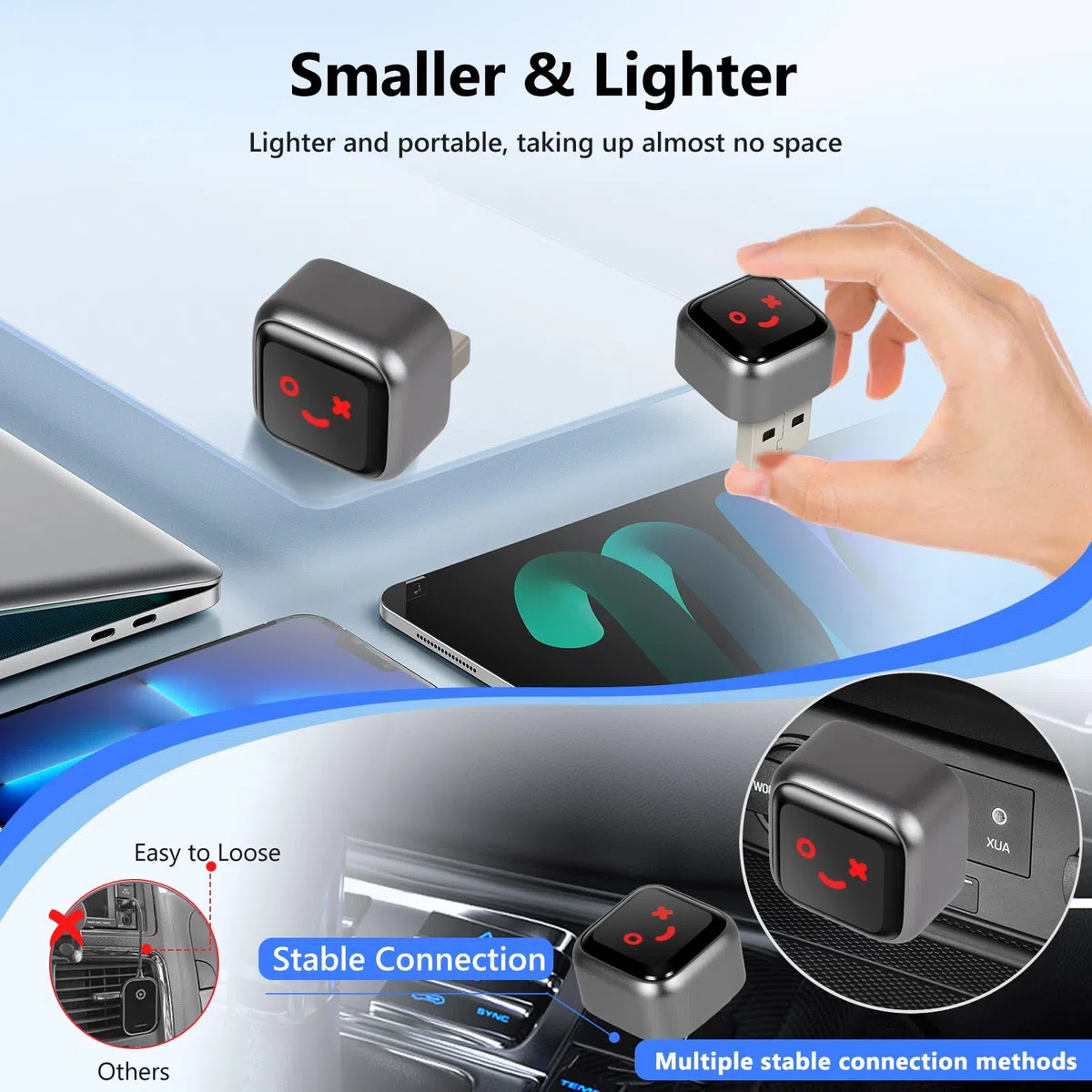 Senza Fili Adattatore 2-in-1 per CarPlay & Android Auto, Mini Adattatore dongle Carplay Wireless per Auto, Plug & Play Carplay USB/Type-C Compatibile con Phone iOS 10+ / Android 11+