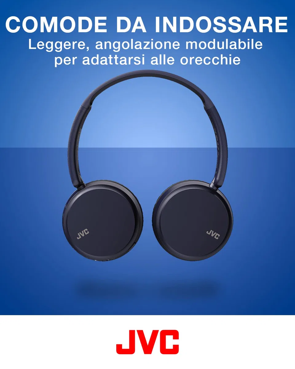 JVC, Cuffie Bluetooth HA-Z37W, Cuffie Wireless On Ear con Deep Bass, 3 Modalità Audio, Funzione Multi Point, Compatibili con Assistenti Vocali, 35 Ore di Riproduzione, Blu