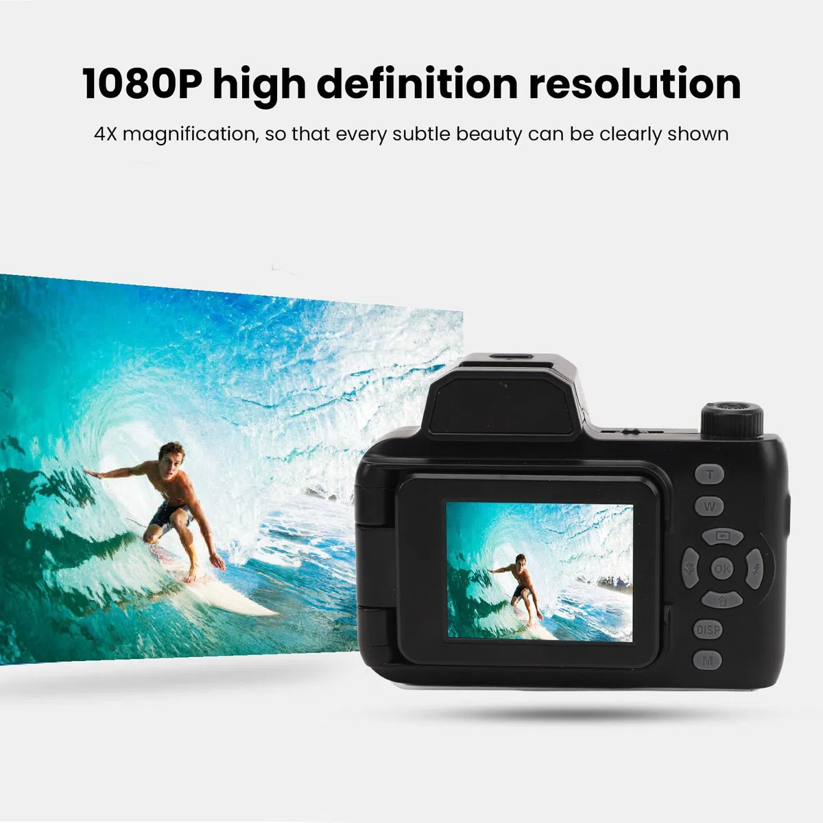 Fotocamera Reflex, Fotocamera 1080P Mini Fotocamera Reflex Digitale con Schermo Flip da 2,0 Pollici, Video Zoom Digitale 4X per Bambini Adulti Principianti