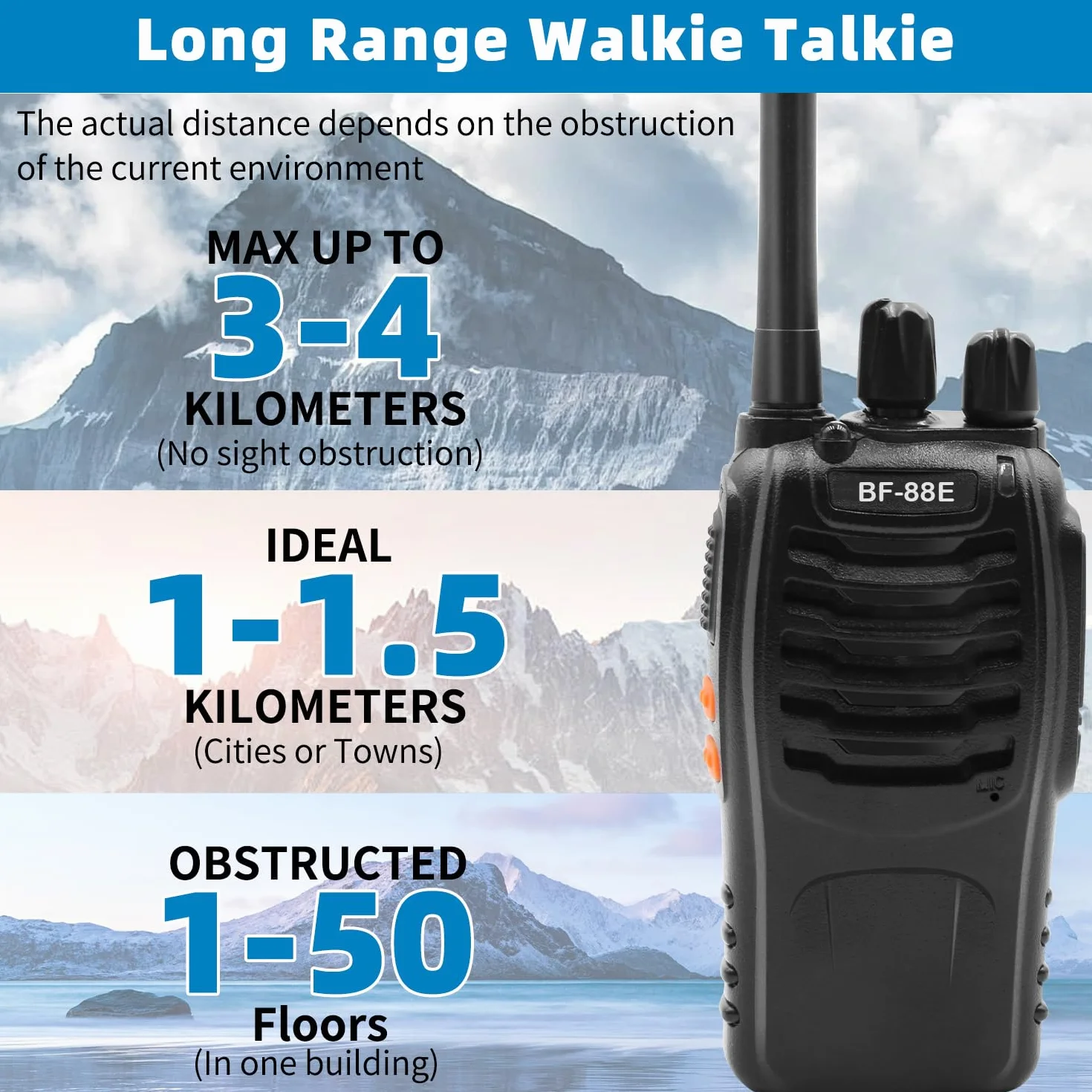 Walkie Talkie PMR446 Radio Ricetrasmettitore, 16 Canali Walkie-talkie Professionali Ricaricabili a Lungo Raggio con Auricolare e Luci LED Adatte per Sport All'Aperto, Cantiere (2 Pezzi, Nero)