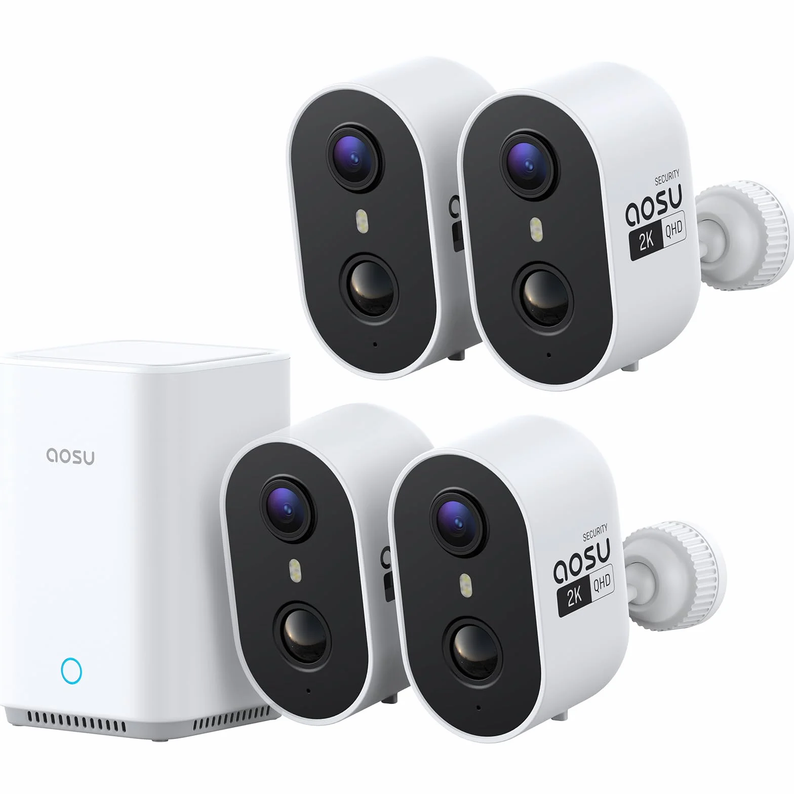aosu Cámara de Vigilancia 2K Exterior e Interior Kit 4 Cámaras con Aosubase 2.0 Sin Suscripción 32GB Almacenamiento Local Cámara Inalámbrica Sensor PIR Alarma Luz Audio Bidireccional Visión Nocturna
