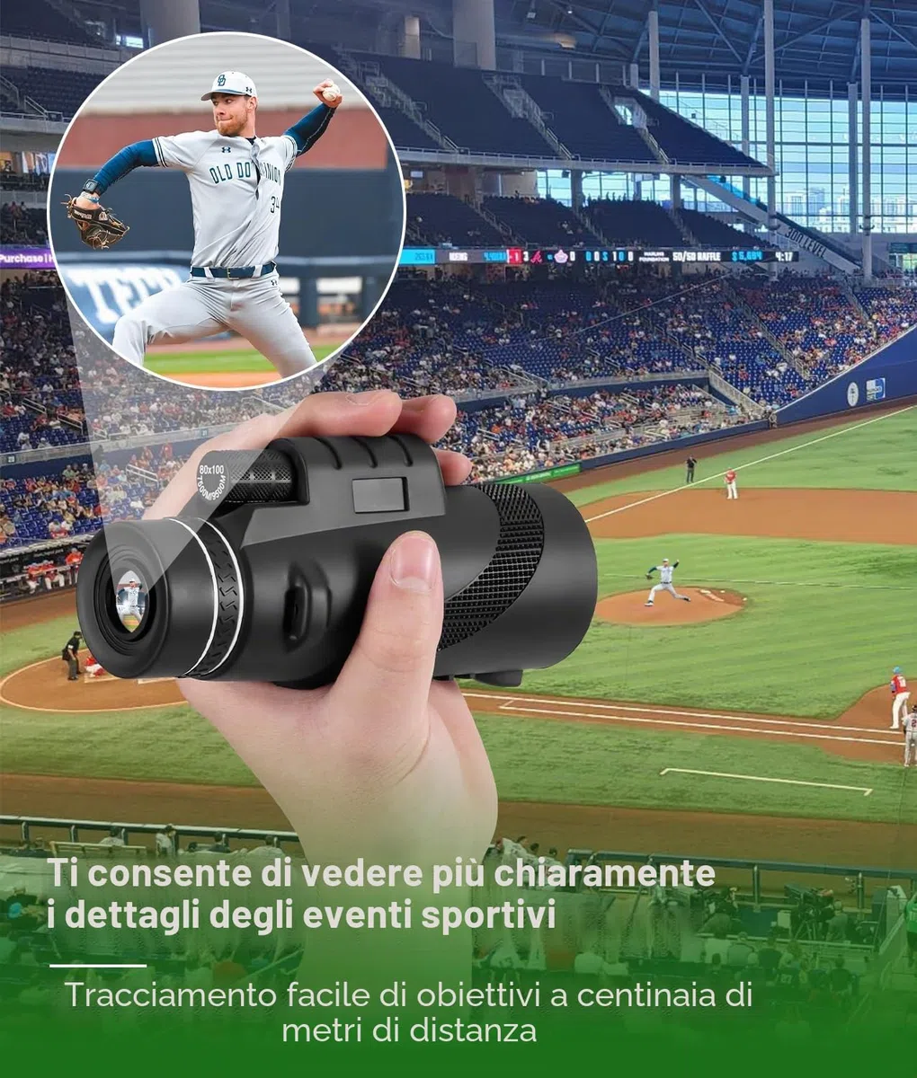 PAHTTO Monoculare 80x100 Zoom, telescopio monoculare con supporto per smartphone e treppiede estensibile, telescopio monoculare impermeabile per birdwatching, caccia, viaggi e concerti sportivi