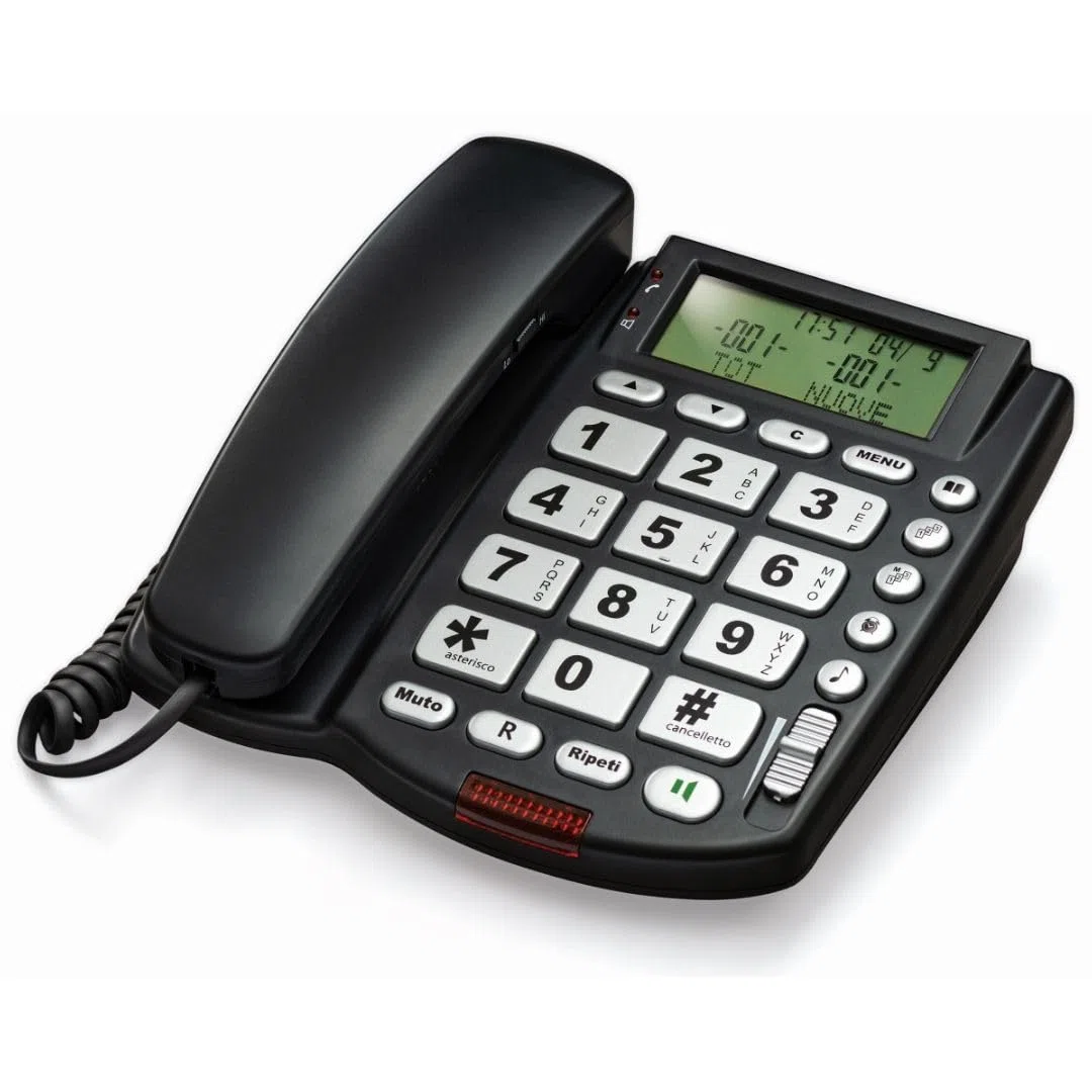 Telefono Fisso Casa e Ufficio con Vivavoce, Ampio Display LCD Multifunzione e Tasti Grandi, Facile da Usare – Rubrica fino a 125 Contatti, Chiamata Diretta, Sveglia e Volume Regolabile – SAIET MAXI