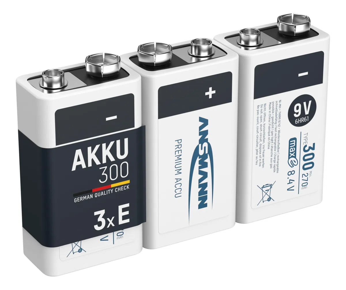 ANSMANN MaxE 8,4V E-Block Tipo 300mAh Batteria Ricaricabile NiMH (3x) 6F24