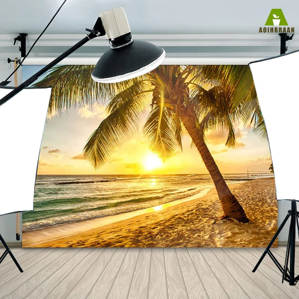 Aoihrraan 3x2m Estate Tropicale Spiaggia Sfondo Palm Alberi Mare Tramonto Oceano Paesaggio Fotografia Sfondo Estate Campo Matrimonio Video Festa Decorazione Bambini Adulti Ritratto Foto Prop