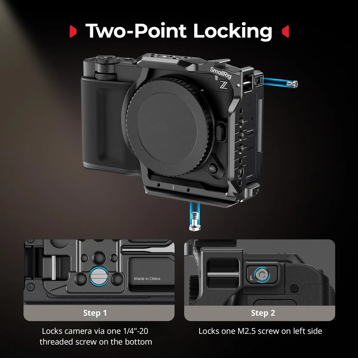 SMALLRIG Mezza gabbia per Nikon ZR, guida NATO a sgancio rapido HawkLock integrata, fori filettati da 1/4"-20, piastra QR per Arca, per DJI RS 4 / RS 4 Pro/RS 3 Pro cardanici, per treppiedi, 5905