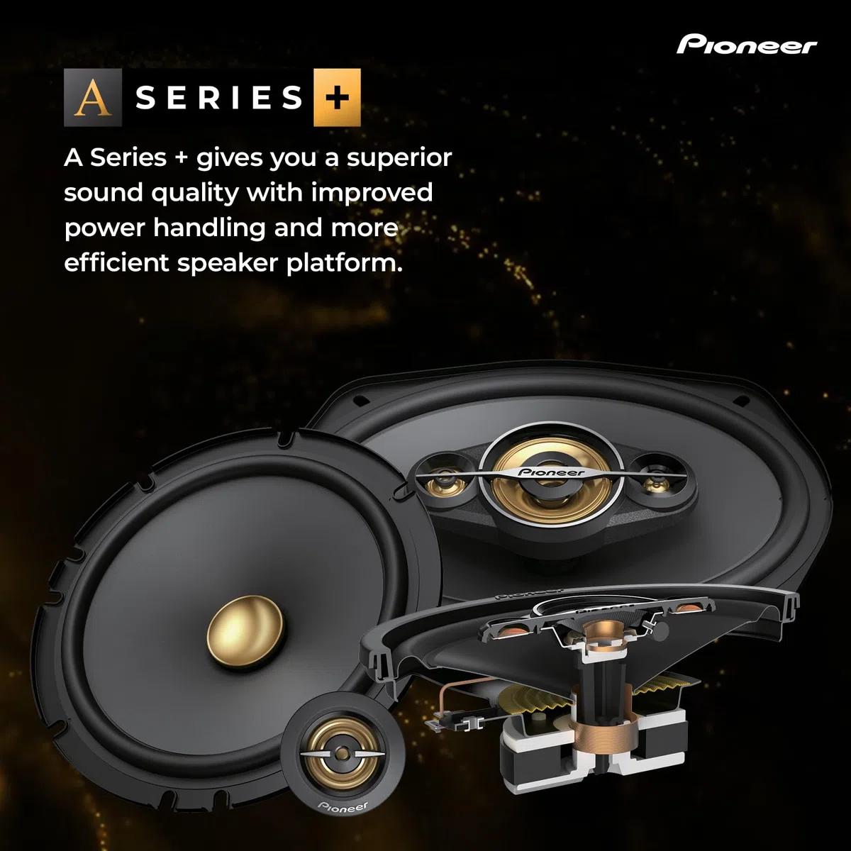 PIONEER Tweeter (450 W max. ciascuno, 100 W sinusoidali), suono potente, alta efficienza, foro di installazione da 38 mm, set con 2 altoparlanti, con adattatore per installazione ad angolo