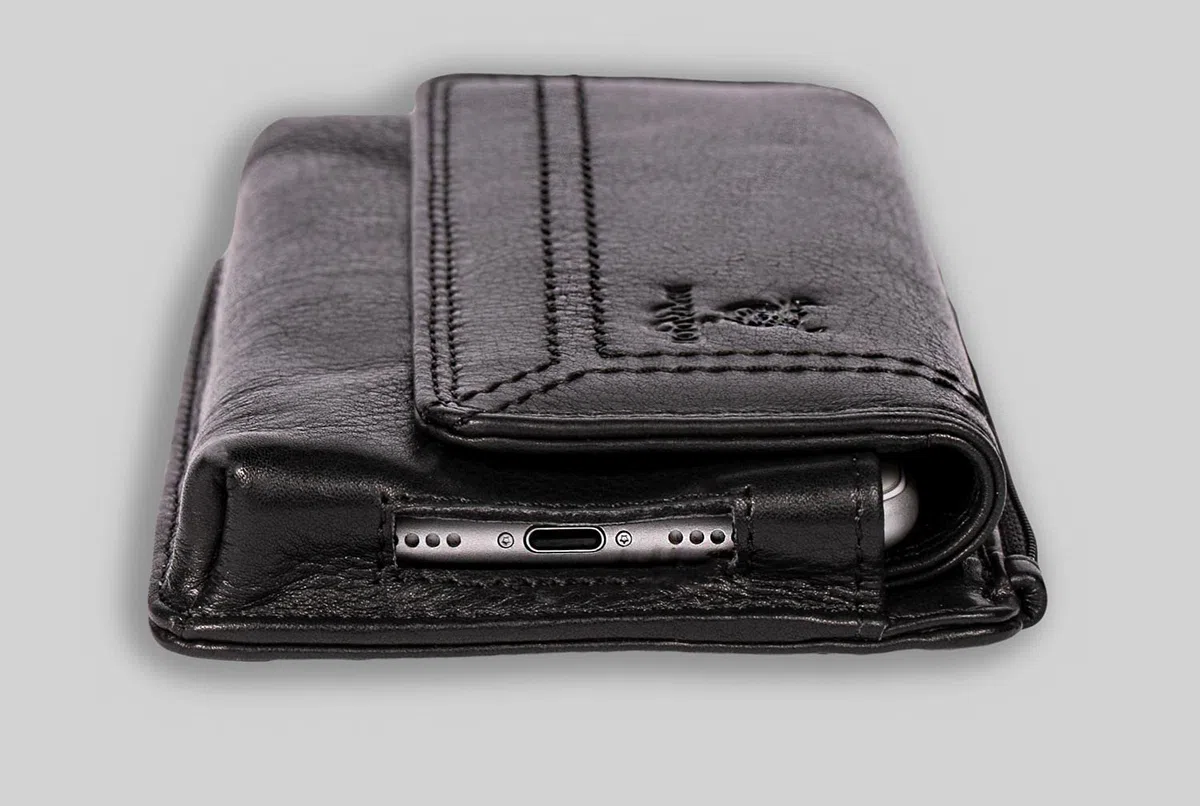 MATADOR 2in1 Borsello da Cintura Uomo in Vera Pelle con Tasca con Zip #BRISBANE, con Confezione Regalo e RFID, Elegante Borsello da Cintura in Pelle per Smartphone fino a 6,9 Pollici, Nero Nappa