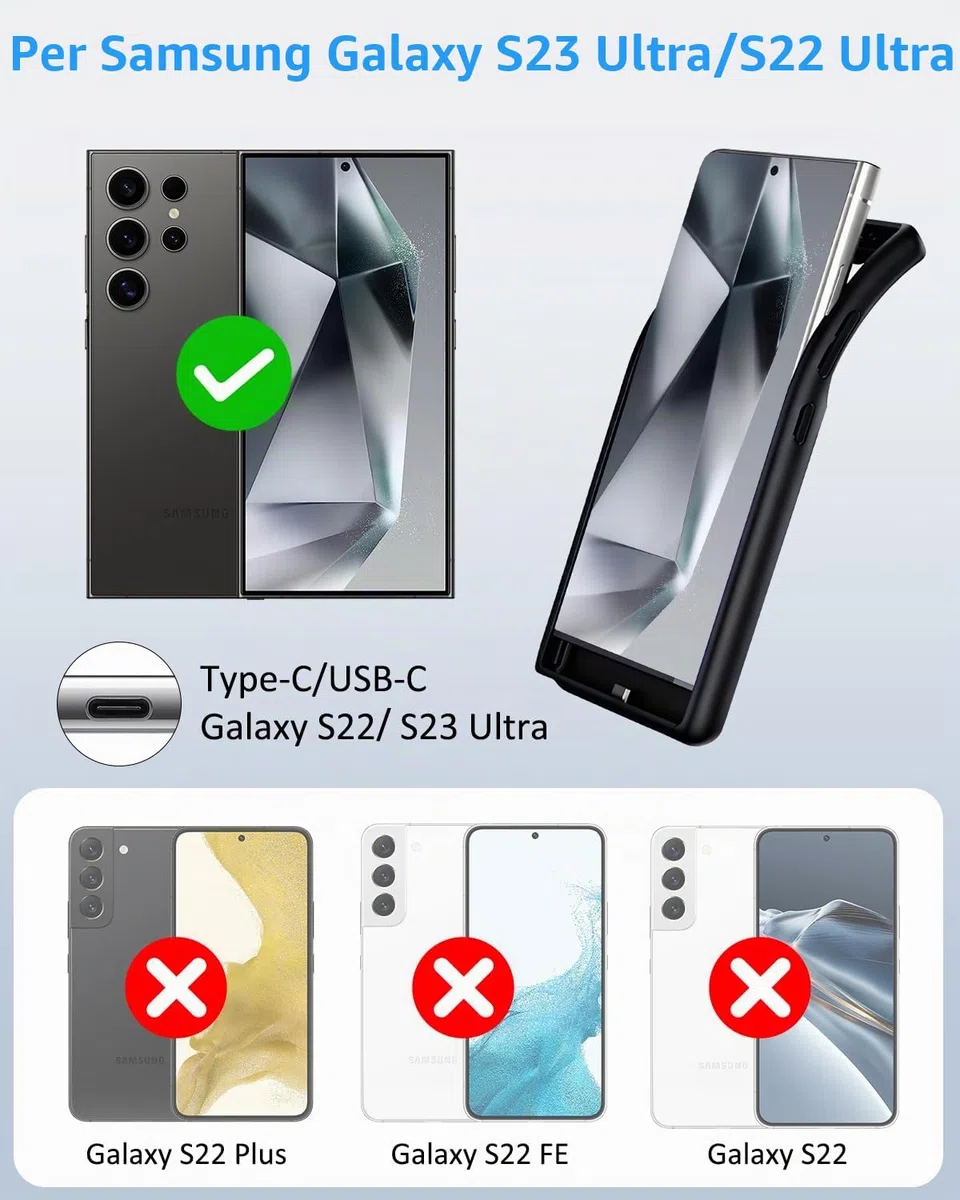 Cover Batteria per Samsung Galaxy S22 Ultra/Galaxy S23 Ultra 15000mAh,Cover Ricaricabile Custodia Batteria Wireless Ricarica Magnetismo Portatile Power Bank per Galaxy S22 Ultra