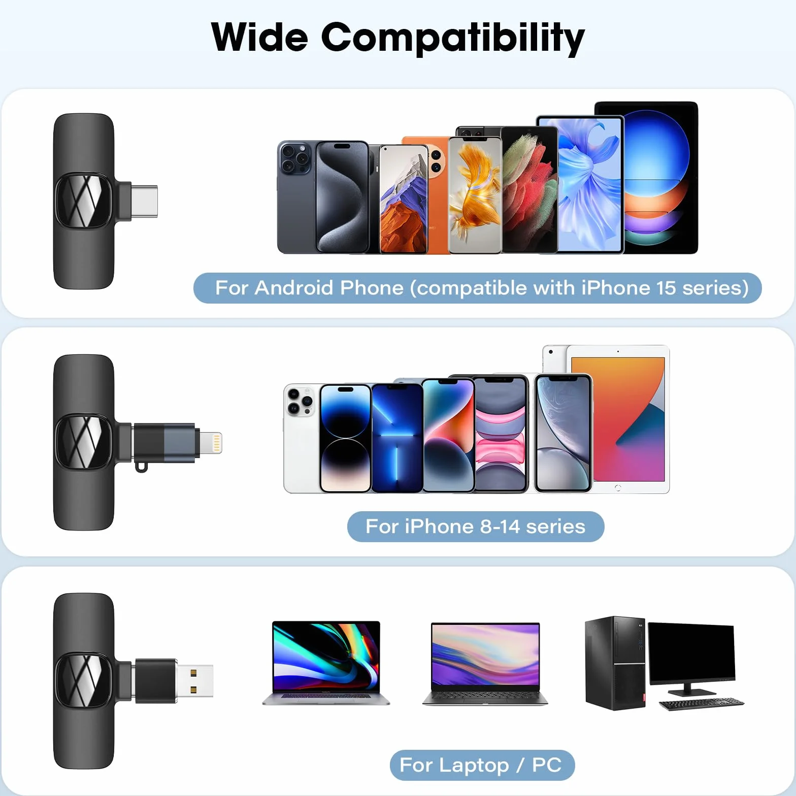 Microfono Lavalier Wireless per iPhone/Telefono Android/Computer, Microfono da bavero USB C per registrazione video, Vlogging, TikTok, YouTube, riduzione del rumore, clip plug-play sul Microfoni