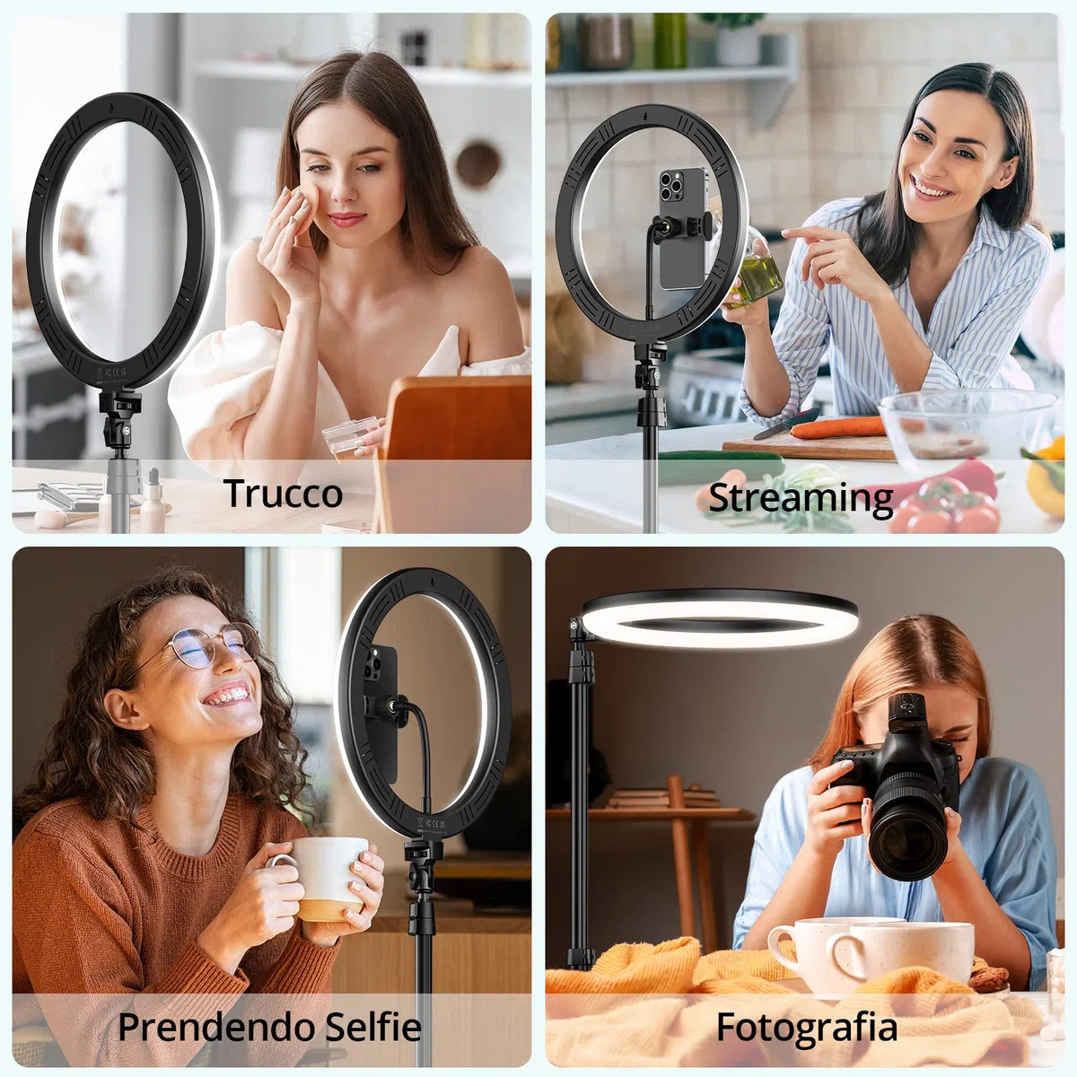 ATUMTEK Ring Light 12" con Treppiede 160 cm, 3 Modalità di Colore & 10 Livelli di Luminosità, Luce LED per Selfie, Trucco, Fotografia, YouTube, Streaming e Video