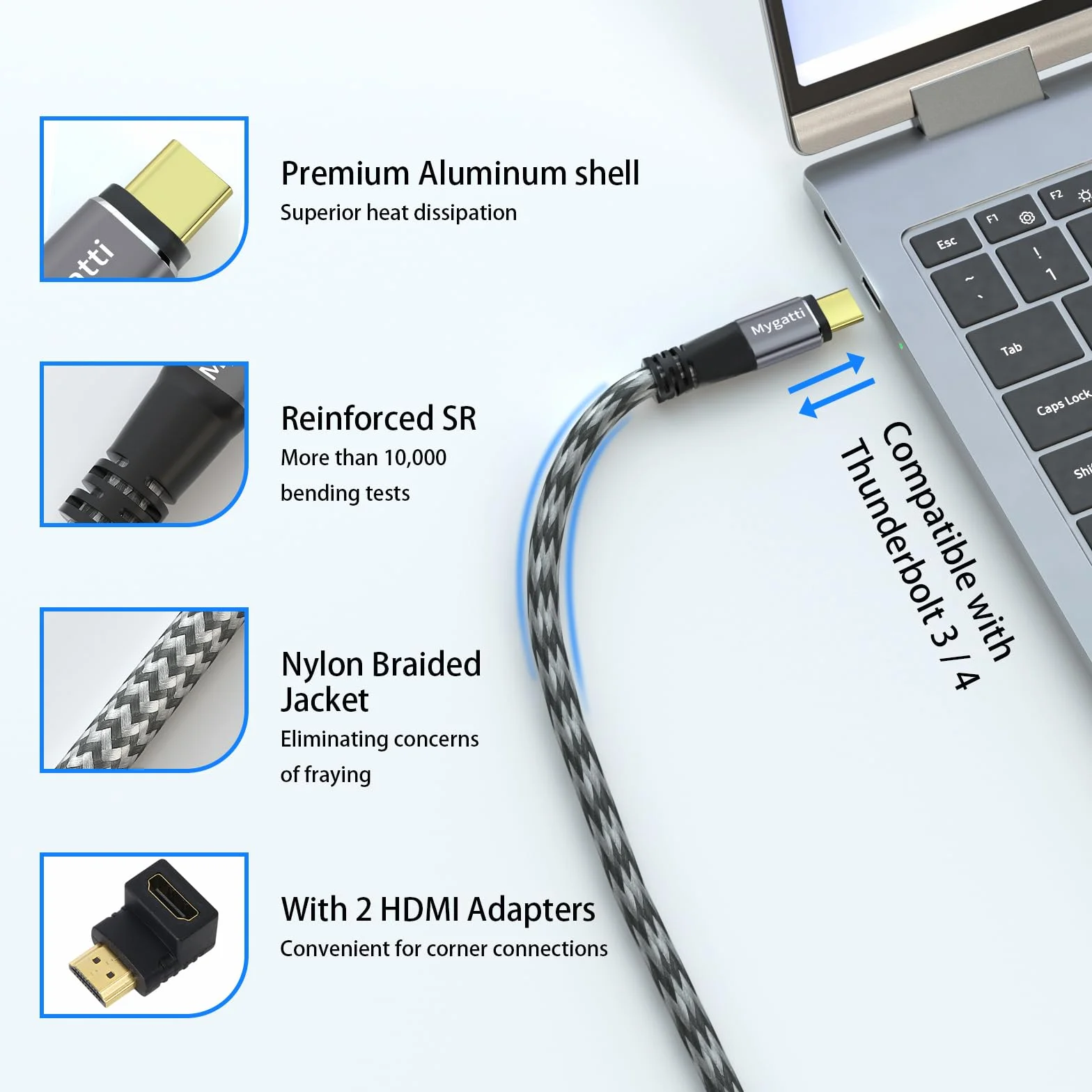 Cavo da USB C a HDMI 4K UHD 7.5 metri,compatibile con Thunderbolt 4/3,con adattatore HDMI ad angolo di 90 gradi e 270 gradi,compatibile con iPhone 15/16/17,MacBook,iPad