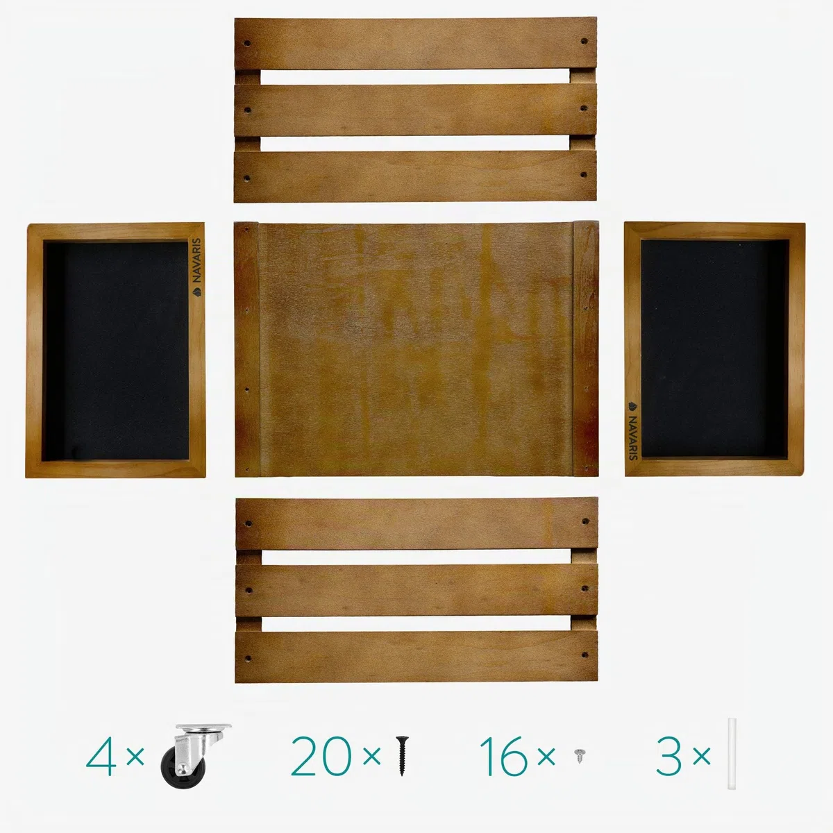 Navaris Cassetta Dischi Vinile in Legno - Cassa Porta Vinili 50-80 Dischi LP - Record Box 42,9x34,4x28cm con Ruote - Cassettina con Lavagna - Marrone