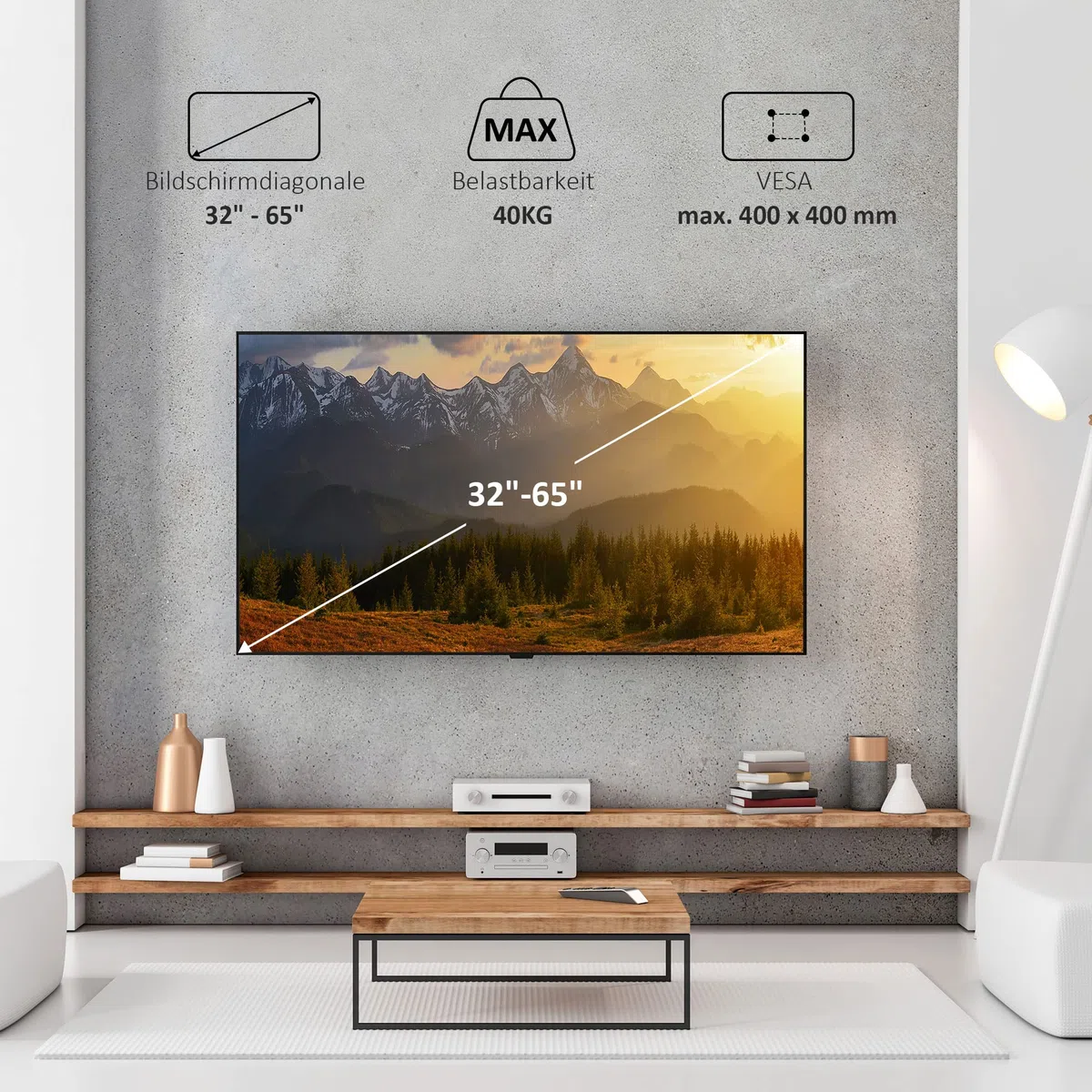 Ribelli Supporto per TV a Parete LED LCD 32-65 Pollici Supporto da Parete orientabile Supporto TV inclinabile