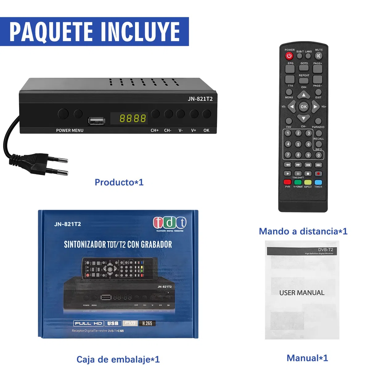 Decoder Digitale Terrestre, Decoder DVB-T2 H.265 HEVC Main 10Bit, Ricevitore Digitale Terrestre USB PVR Lettore Multimediale, Full HD 1080p, HDMI, SCART