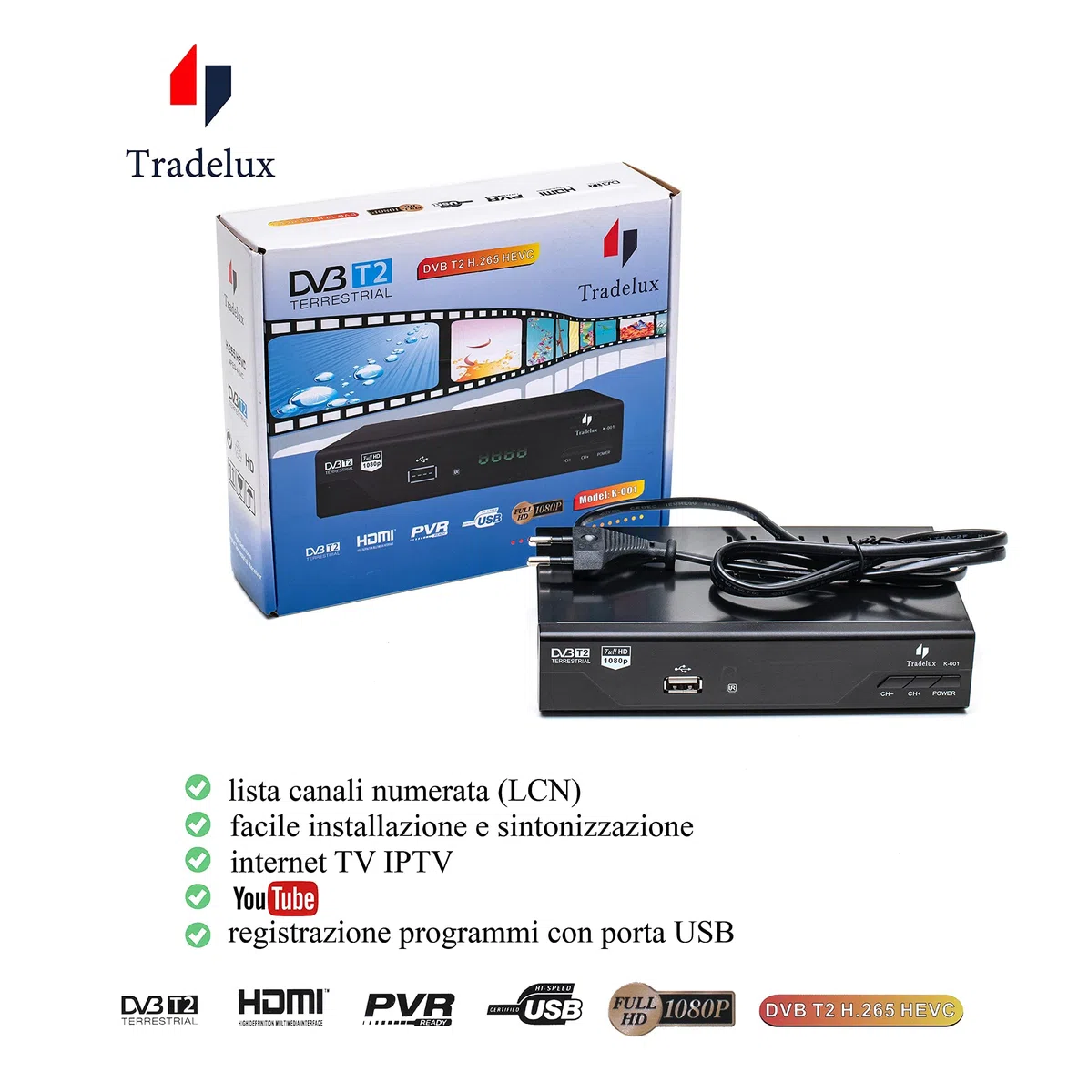 Decoder Dvb T2 Ricevitore Digitale Terrestre 2024 Mpeg 4 Full Hd 1080p Hevc H265 Main 10 10 Bit Lista Canali Numerata Registrazione Usb Telecomando Solidale 2 In 1 Leggete Le informazioni